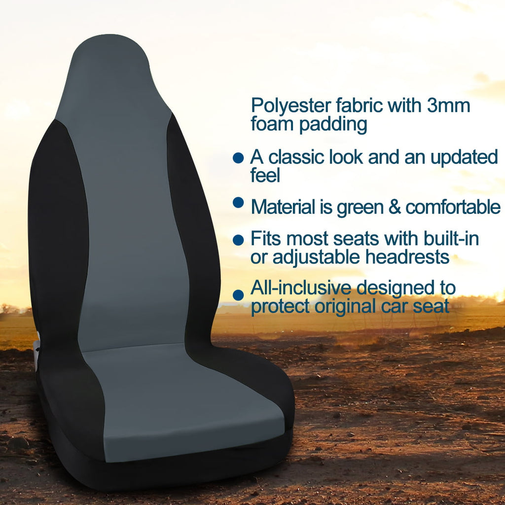 Universal Front High Back Bucket Car Seat Cover Gray Black Fit for Most Auto Car Truck SUV