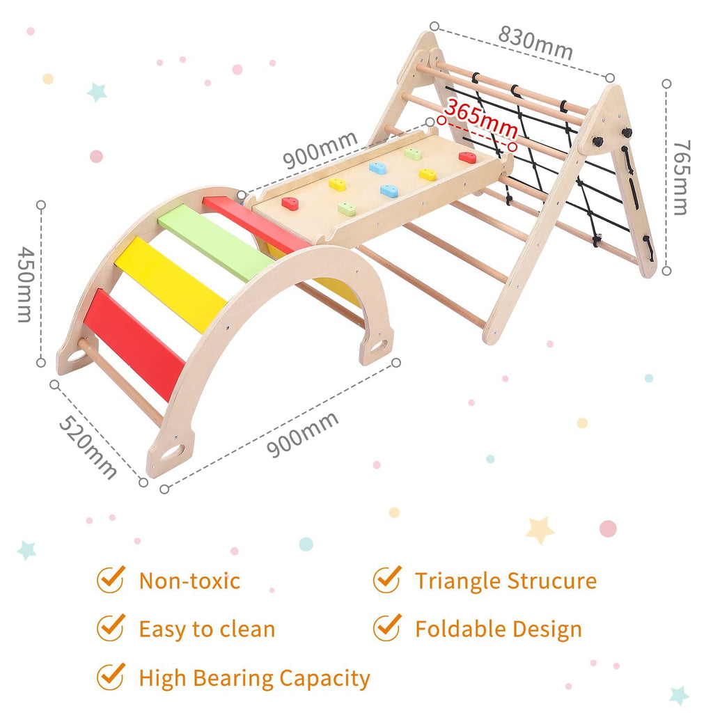 GymChoice Toddler Indoor Gym Playset,4 In 1 Pikler Triangle Gym,Foldable Climber with Ramp, Indoor Climbing Toys for Kids, Climbing Triangle for Toddlers Arch Climber, Rocker, 18M+
