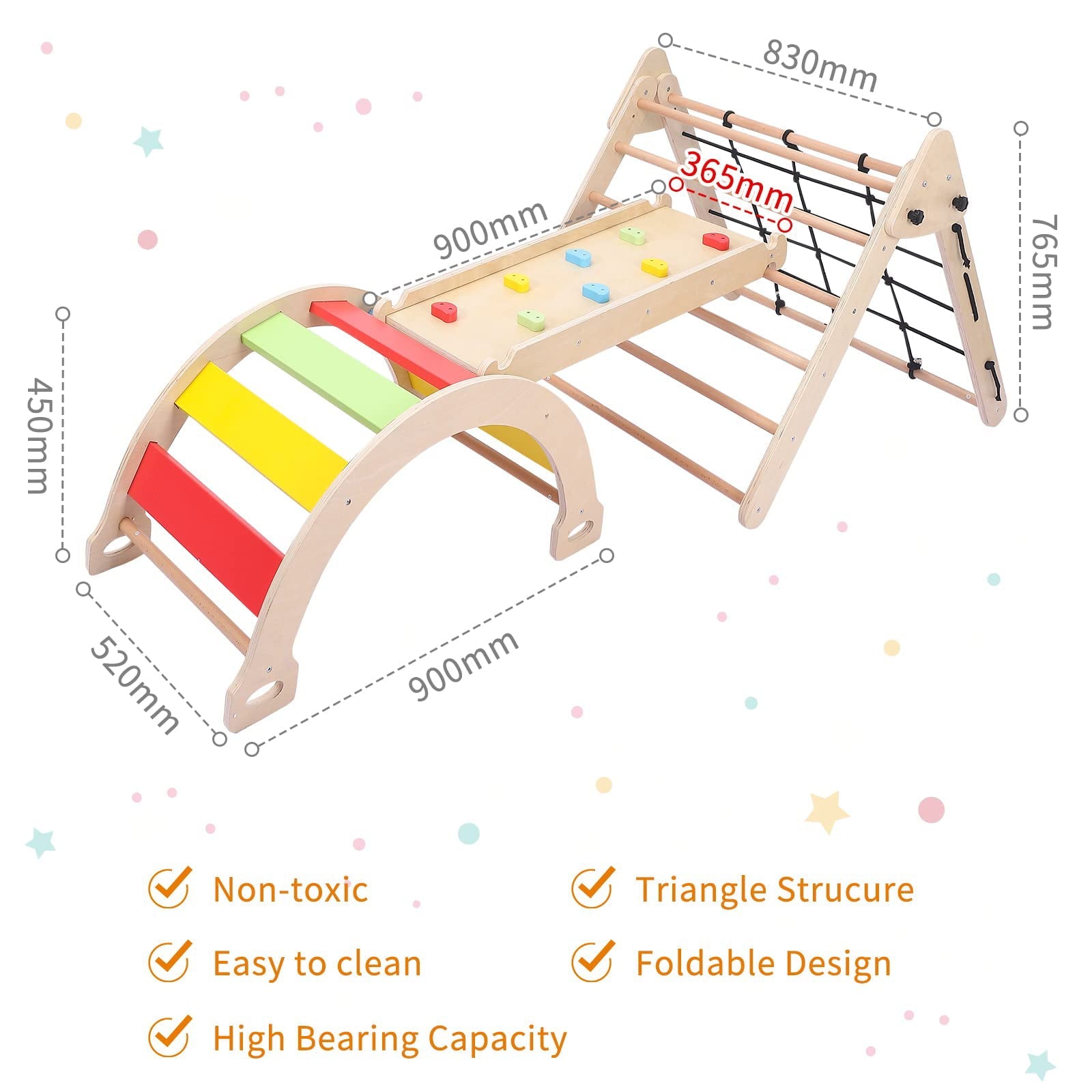 GymChoice Toddler Indoor Gym Playset,4 In 1 Pikler Triangle Gym,Foldable Climber with Ramp, Indoor Climbing Toys for Kids, Climbing Triangle for Toddlers Arch Climber, Rocker, 18M+