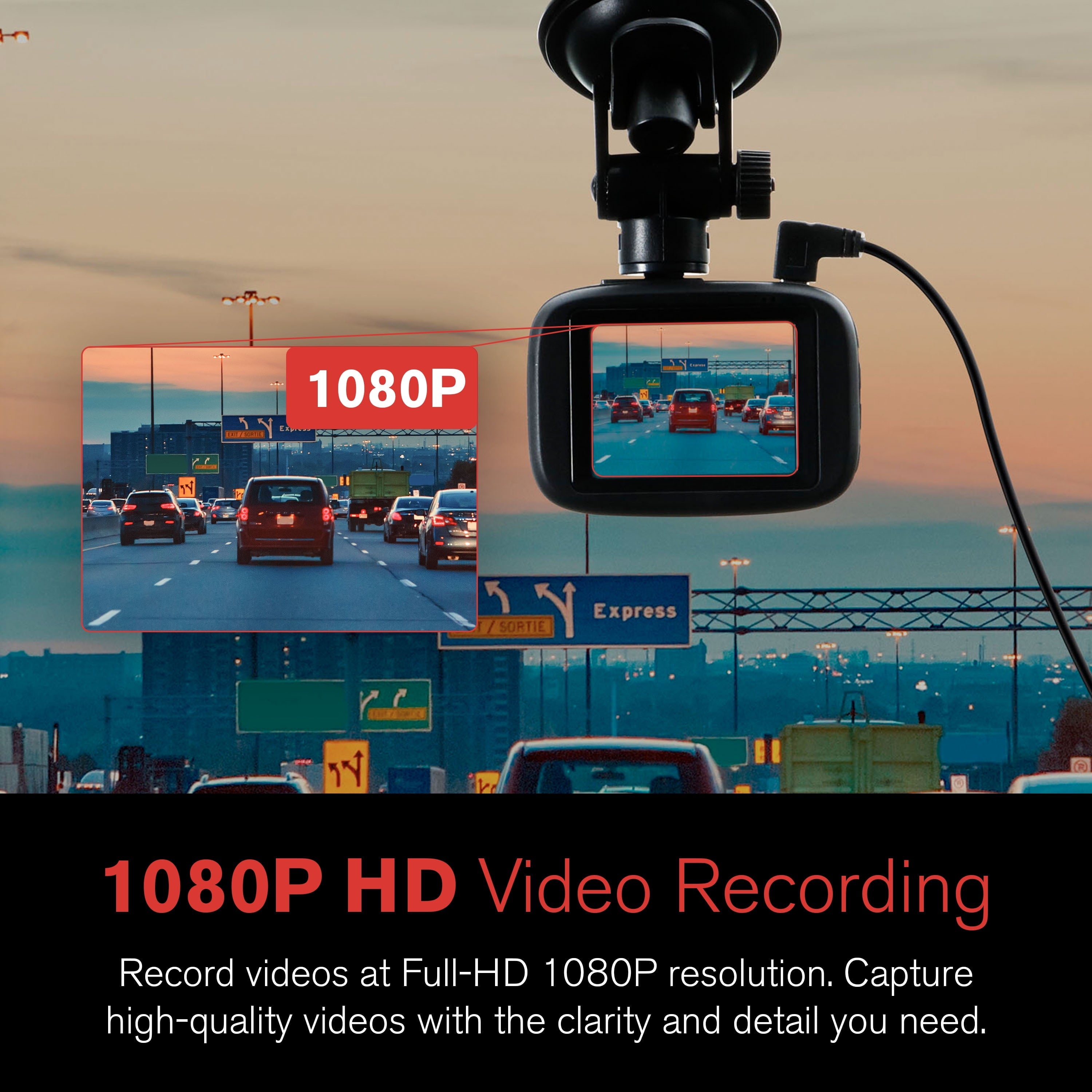 YADA 1080p Roadcam 120 Degree Wide Angle Lense, 2.2" LCD screen, G-Sensor Technology with Park and Record Mode, Loop Recording