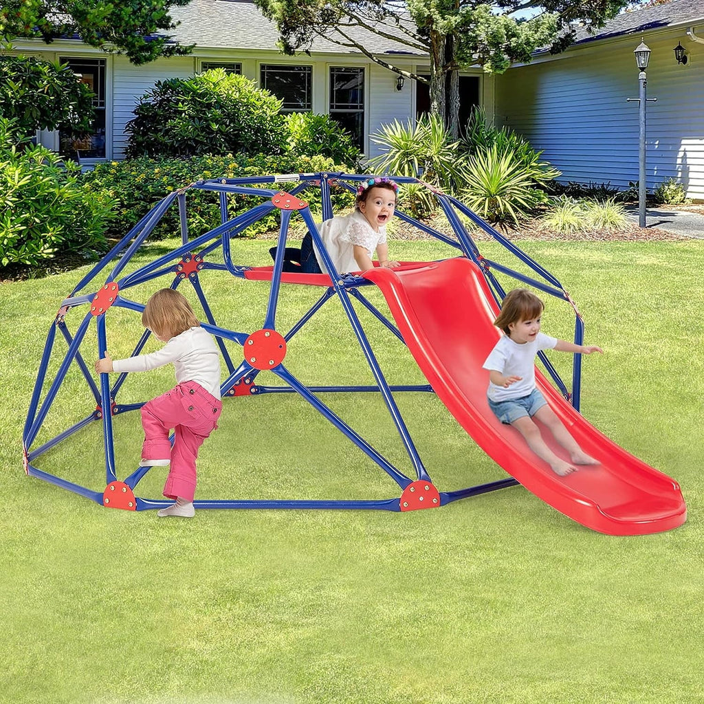 OLAKIDS Climbing Dome with Slide, Kids Outdoor Jungle Gym Geodesic Climber, Steel Frame, 8FT Climb Structure Backyard Playground Center Equipment for Toddlers 3-8