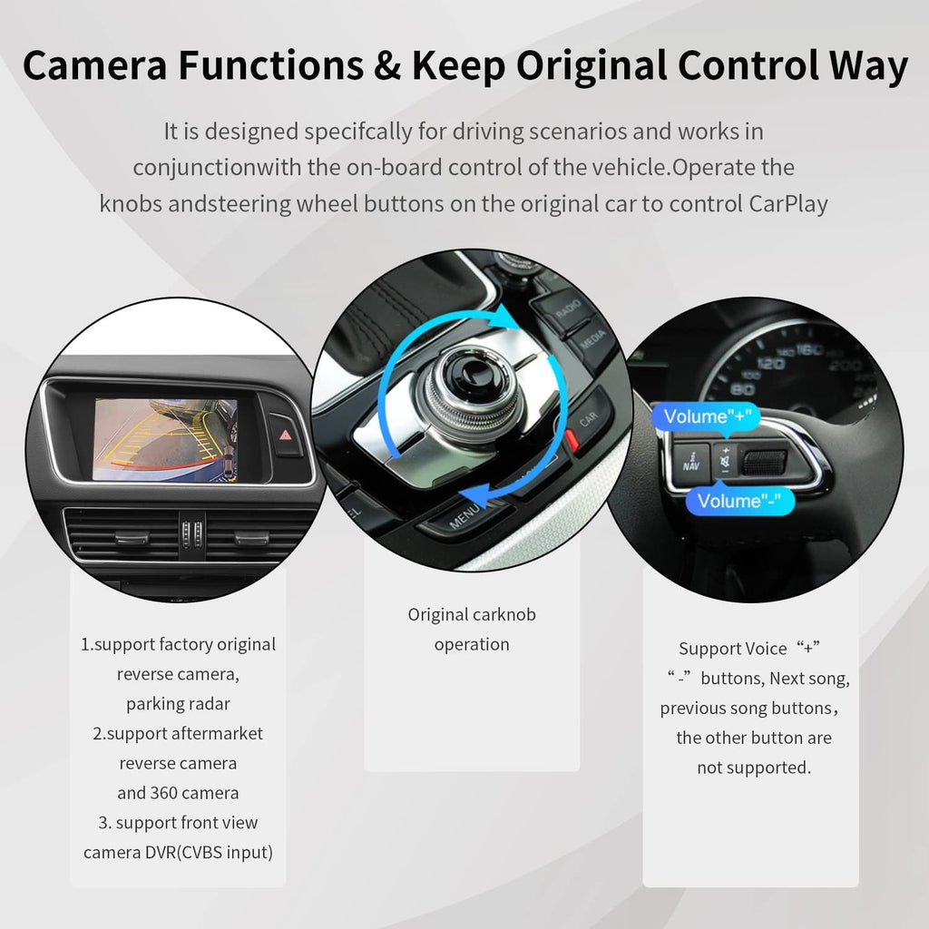 Road Top Wireless Carplay Android Auto Retrofit Kit for Audi A4 A5 S4 S5 RS4 RS5 Q5 2008-2015 with 3GMMI Factory Screen Update, Support Mirrorlink, Siri, Original Control, Camera