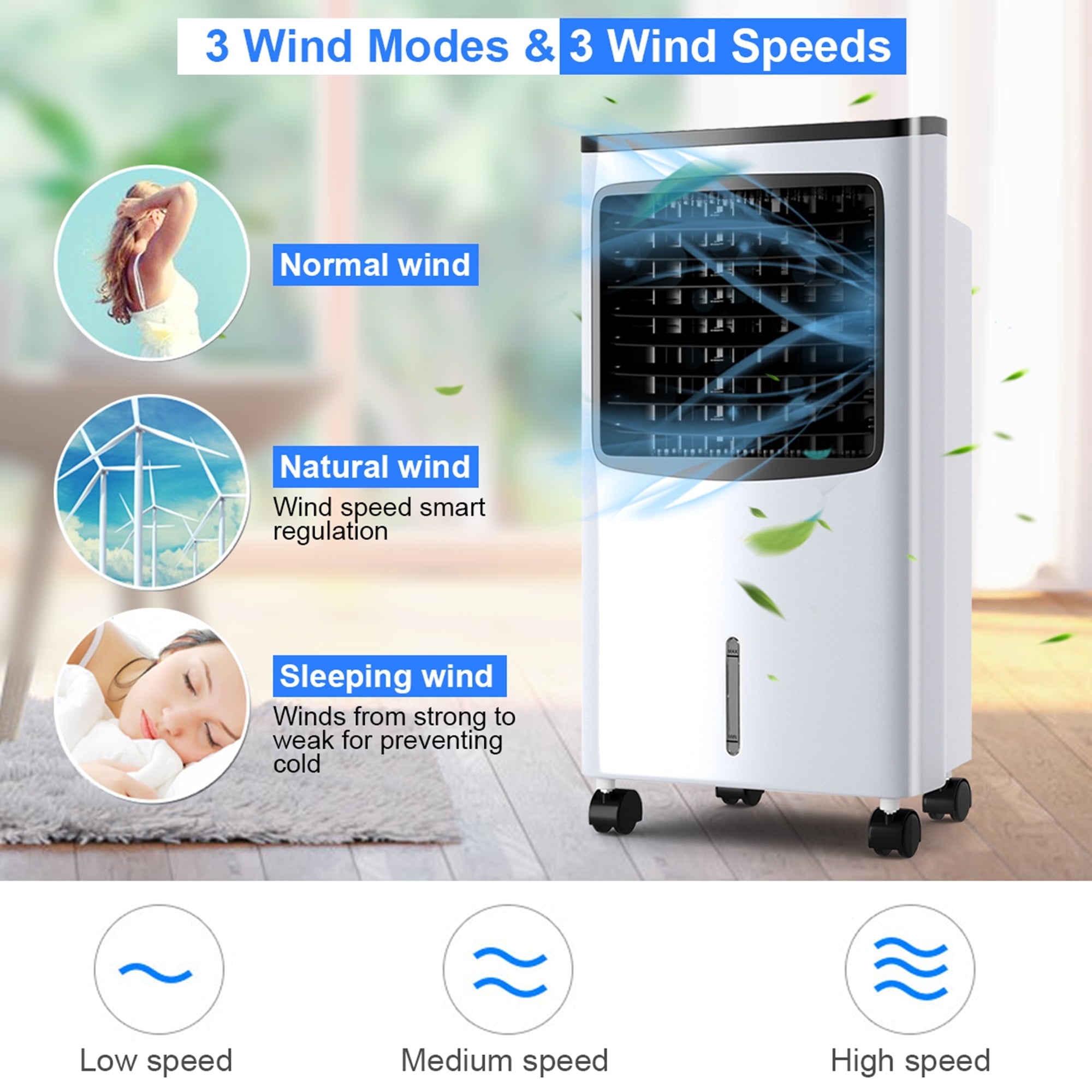Gymax Evaporative Air Cooler Fan w/ 3 Modes and Speeds Home Office