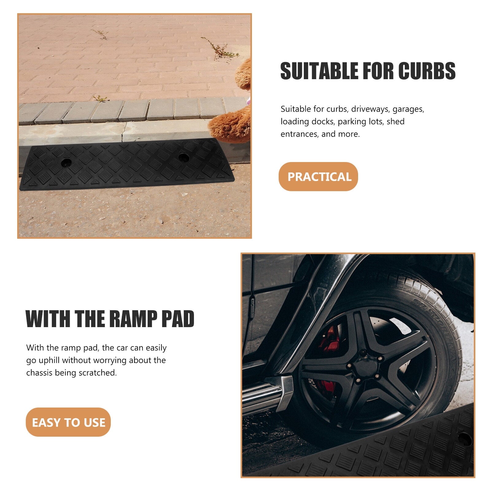 Rubber Curb Ramp Heavy Duty Rubber Threshold Ramp 10 Ton Car Vehicle Curbside Driveway Ramp for Loading Dock Sidewalk Wheelchair