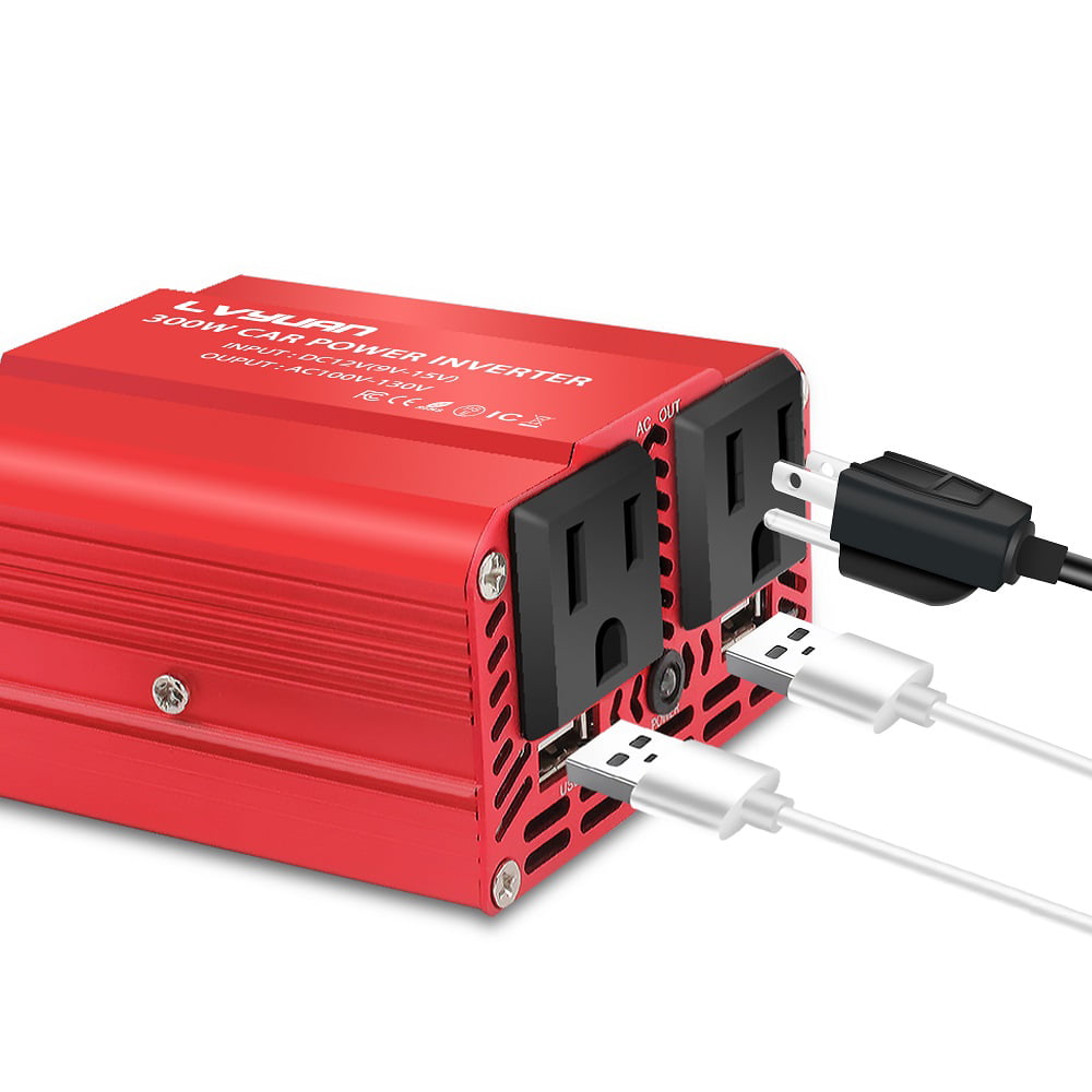 LVYUAN 300 Watts Power Inverter Converter Adapter DC 12V to AC 110V Car Charger 2USB