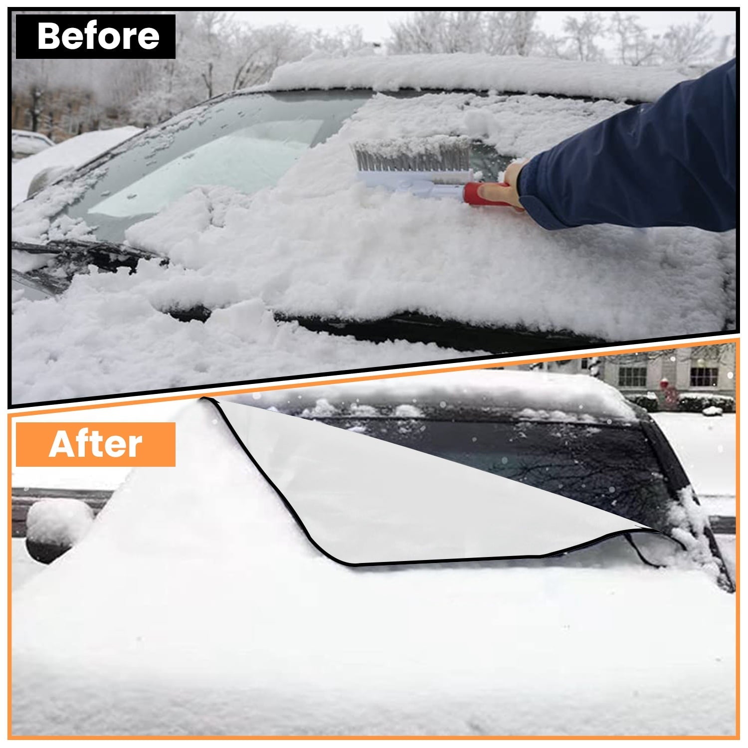 iMounTEK Front Rear Car Frost Guard Winter Windshield Cover for All SUV MPV, Car Accessories for Protection, Black CJ4524