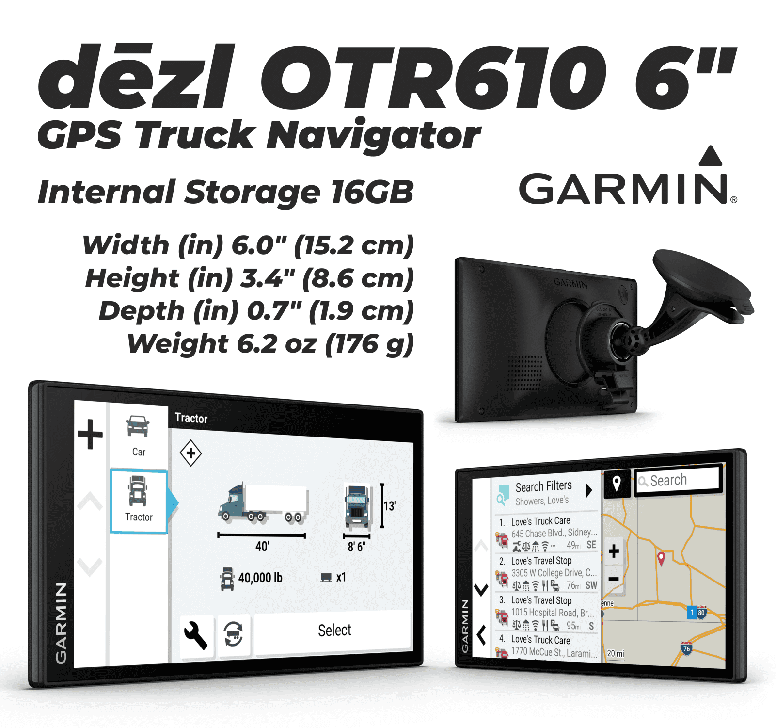 Garmin Dēzl OTR610 LargeEasy-to-Read 6" GPS Truck Navigator with Wearable4U Power Pack Bundle