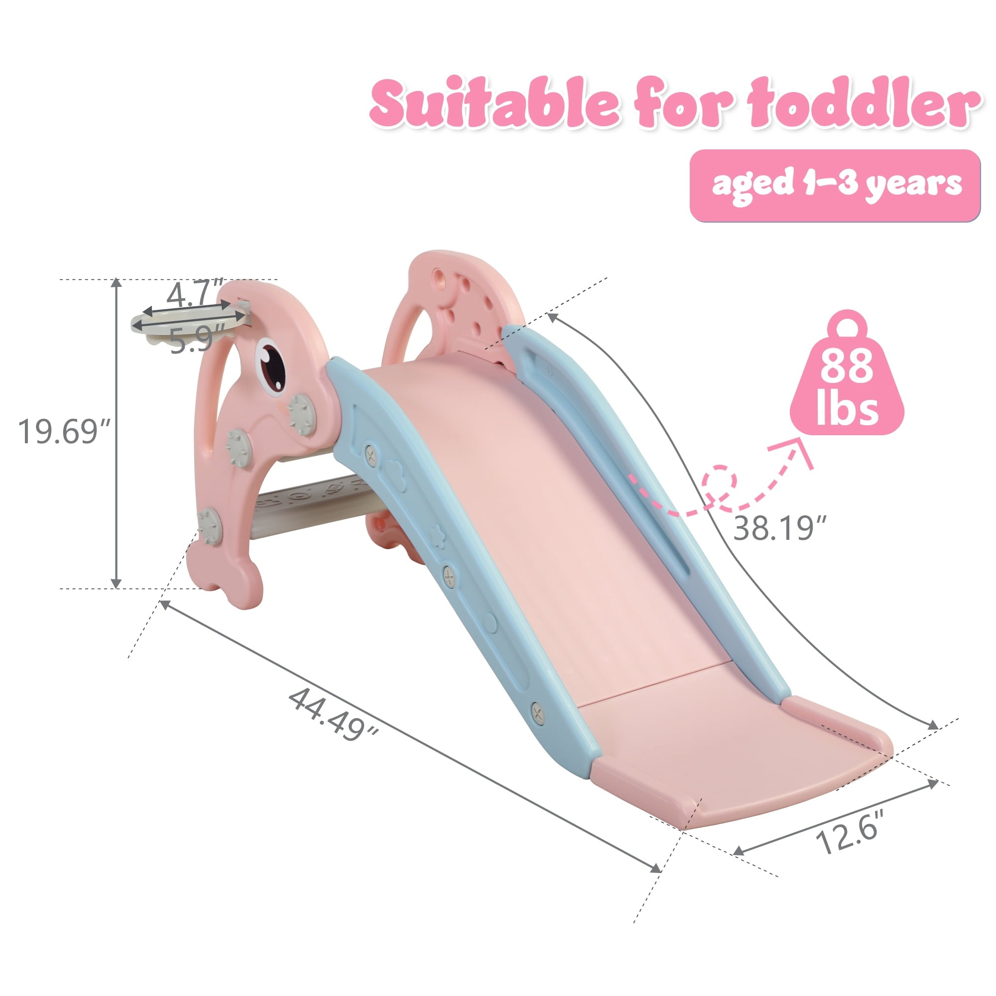 TOBBI 3 in 1 Toddler Slide Plastic Kids Slide with Climb Stairs | Basketball Hoop | Ball, Indoor Outdoor Games Fun Activity Playground Toy for Boys Girls
