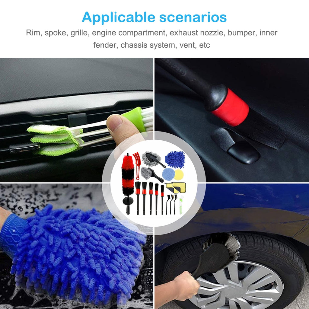 JTWEEN 18pcs Car Wash Cleaning Tools Kit Car Detailing Set,Car Wash Kit Interior and Exterior with Car Detail Brushes, Tire Brush, Towels