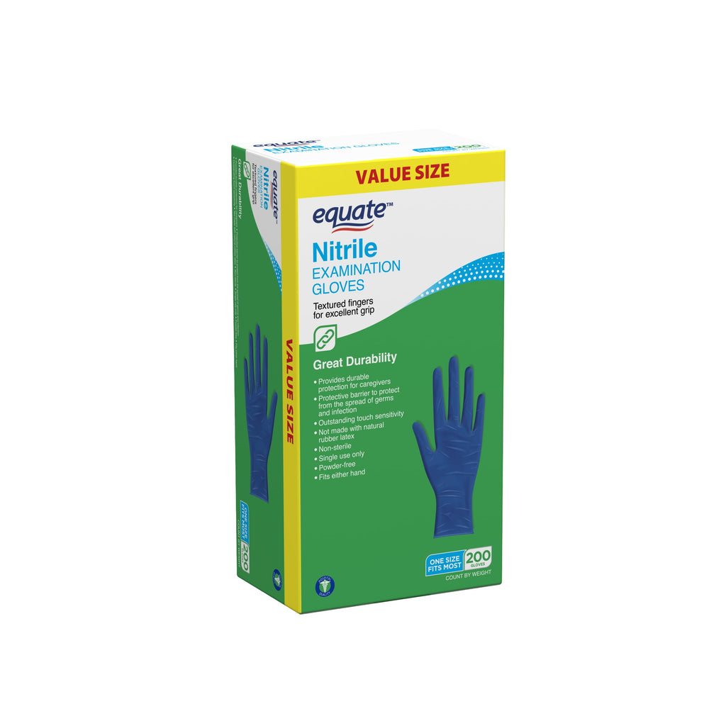 Equate Nitrile Exam Gloves, One Size Fits Most, 200 Count