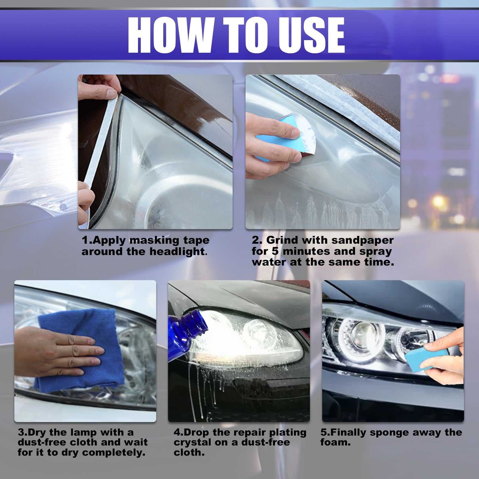 Headlight Restoration Kit, Heavy Duty DIY Headlight Repair Kit to Remove Yellow Gaze, Sand, Refine,Polish