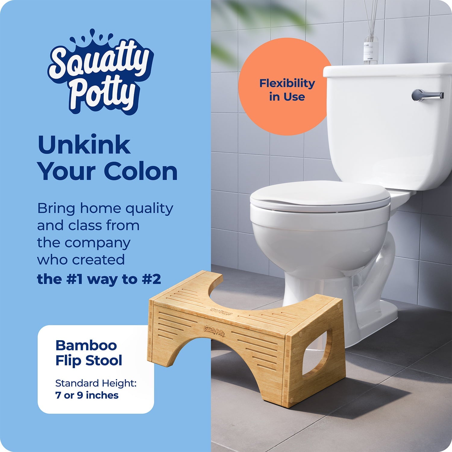 Squatty Potty The Original Toilet Stool - Bamboo Flip, 7" & 9" Height, Two Sizes-in-One