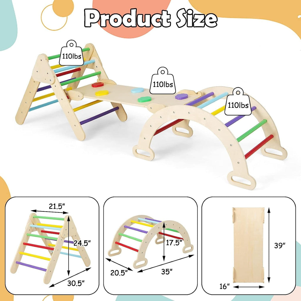 OLAKIDS Climbing Triangle Set, 5 in 1 Kids Wooden Montessori Climber Toy with Ramp Ladder Arch Slide for Gym Playground, Indoor Outdoor Climb Activity Jungle Play Structure for Toddlers 1-3