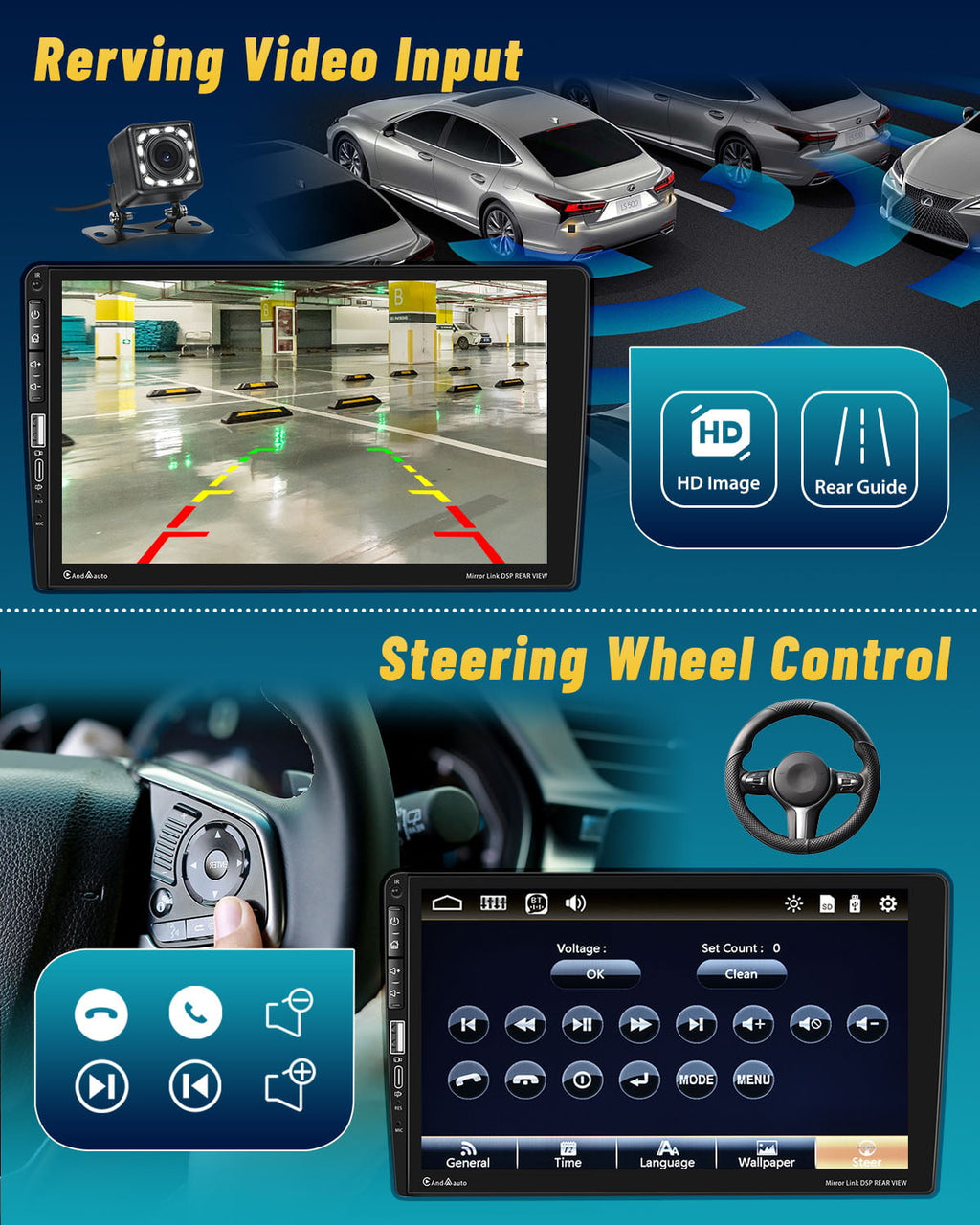 Hongchen Single 1 DIN 9'' Car Stereo Radio Type C Apple Carplay Android Auto Mirror Link HD Touch Screen Car MP5 Multimedia Player Bluetooth FM USB&Microphone(With Backup Camera)