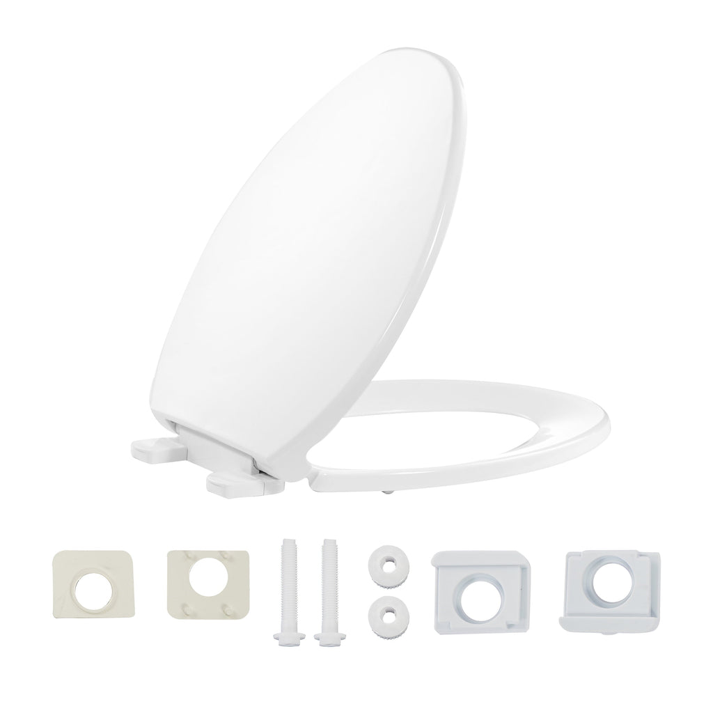 FBJ Oval Plastic Toilet Seat Soft Close in White, No Slam & Easy to Clean