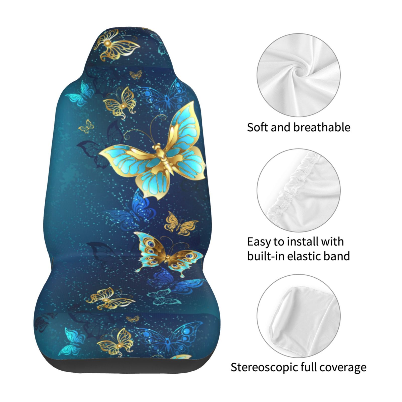 KAKALAD Blue butterfly Car Seat Covers Set Vehicle Front Seats Protector 2 Pcs