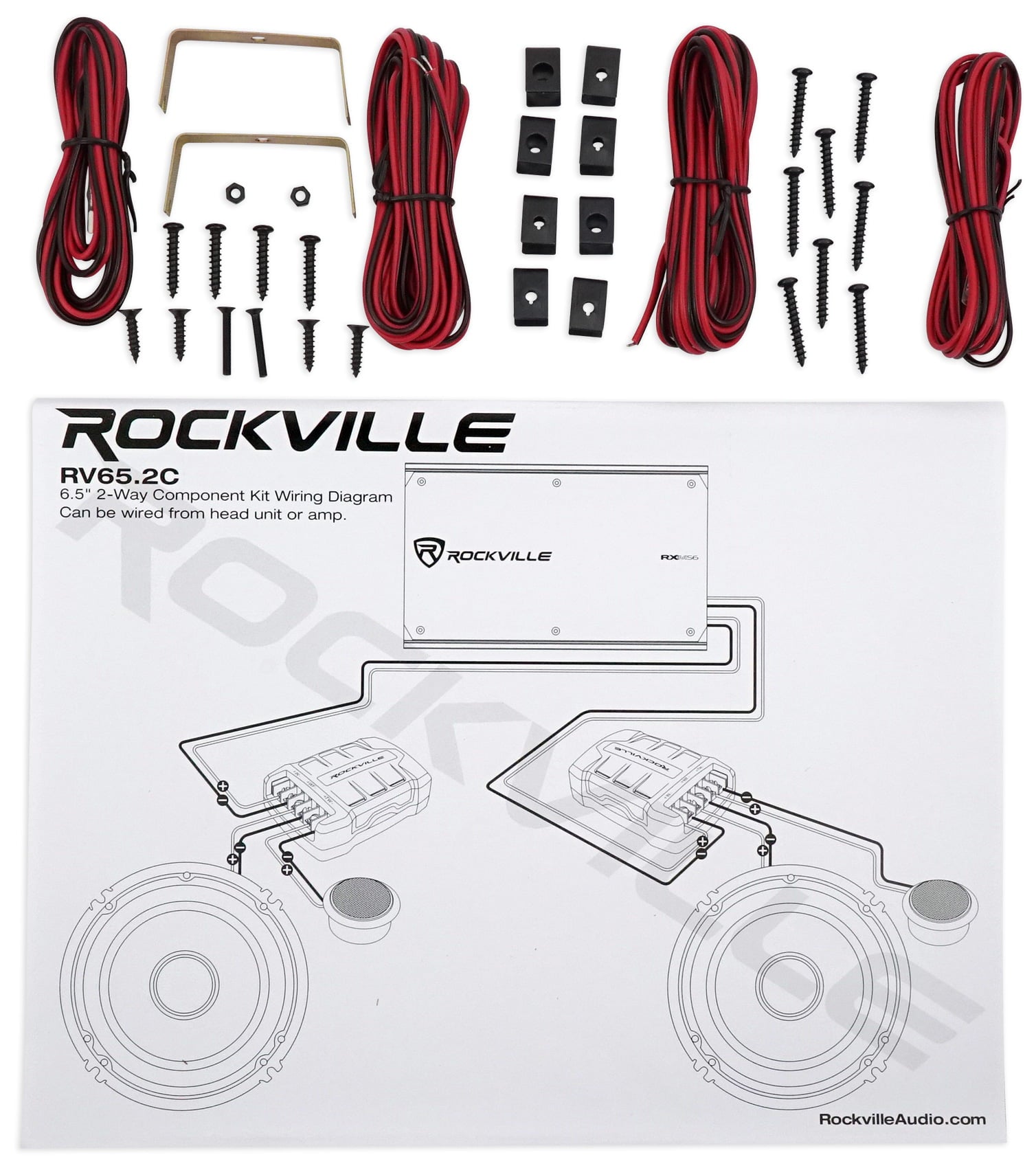 Pair Rockville RV65.2C 6.5" Component Speakers+6.5" Coaxial+4-Ch Amplifier+Wires