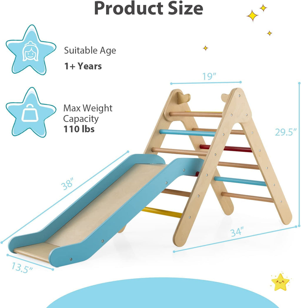 OLAKIDS Climbing Toys for Toddlers, 2 in 1 Montessori Kids Wood Triangle Climber with Ramp Ladder Slide for Gym Playground, Indoor Outdoor Climbing Toy Baby Play Structure Activity Set for Boys Girls