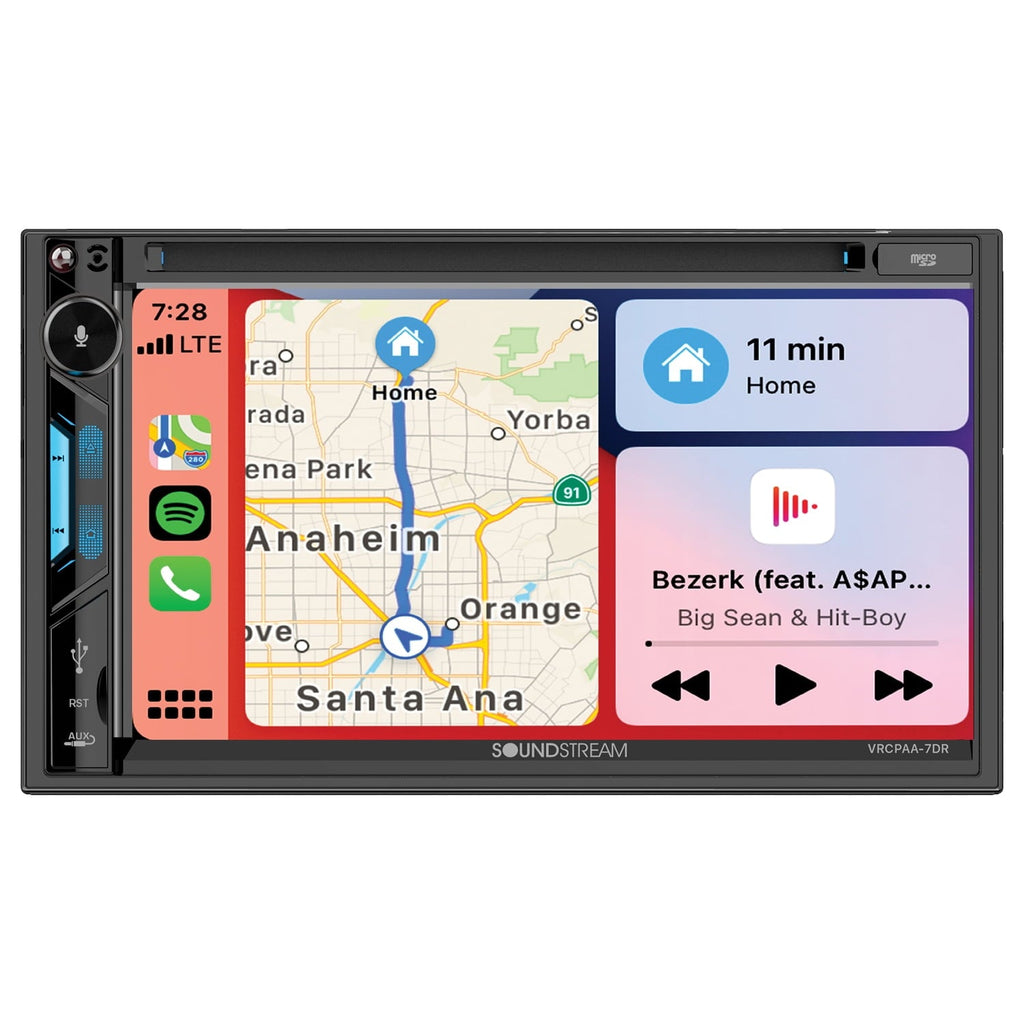 Soundstream VRCPAA-7DR 7" Double DIN DVD Head Unit with Apple CarPlay,Android Auto and Bluetooth