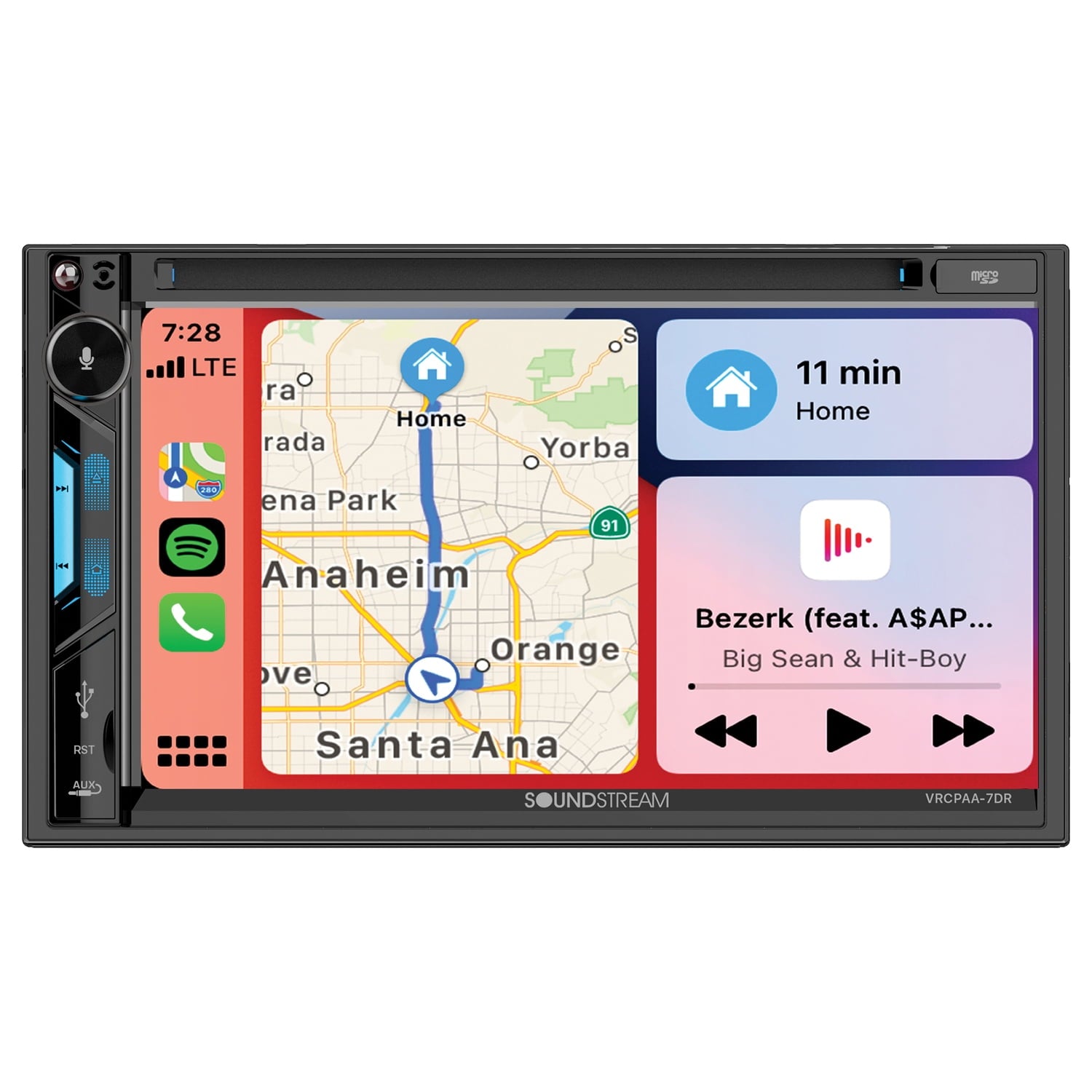 Soundstream VRCPAA-7DR 7" Double DIN DVD Head Unit with Apple CarPlay,Android Auto and Bluetooth