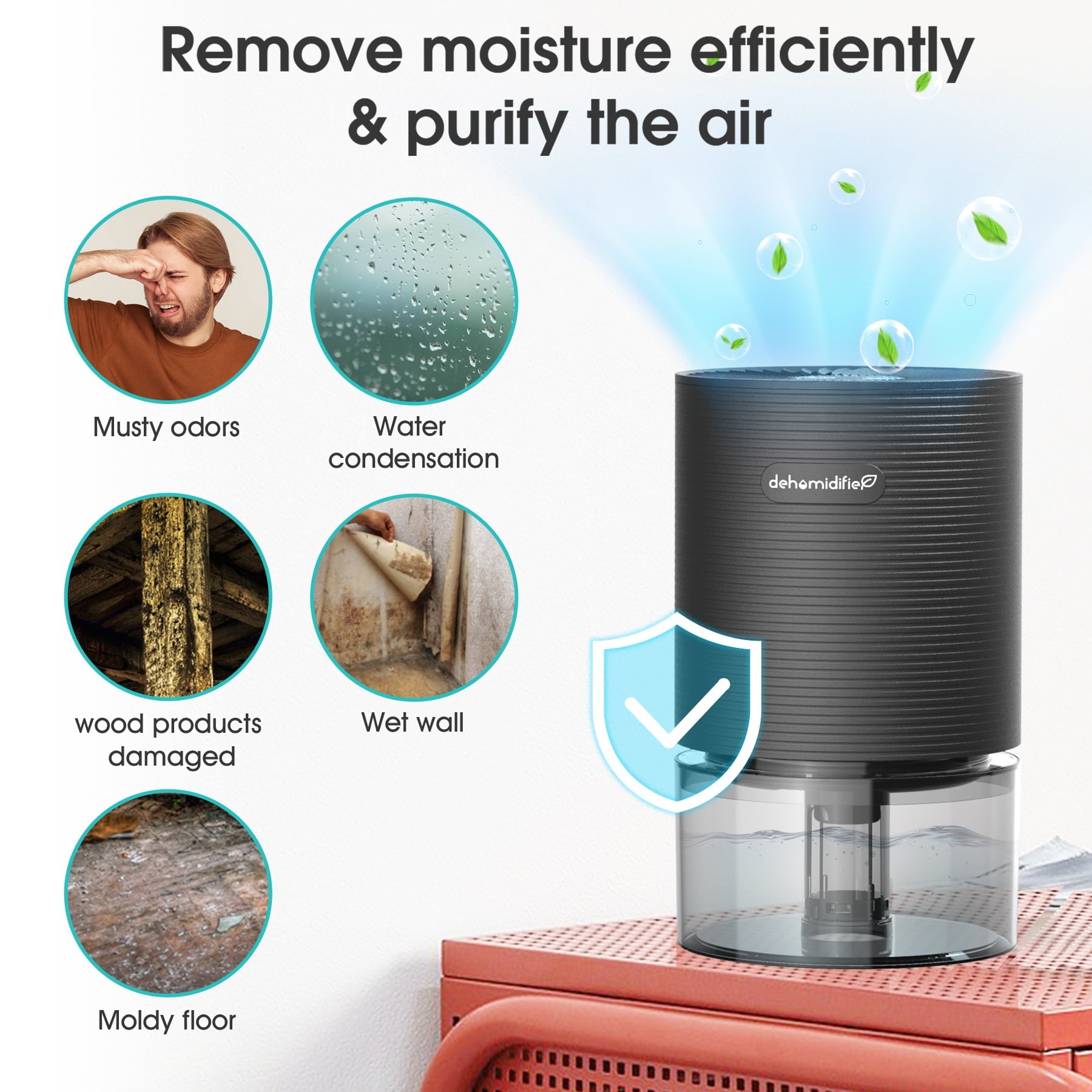 KLOUDIC 700ml Small Dehumidifiers with LED Light 2200 Cubic feet (215 Sq. ft)