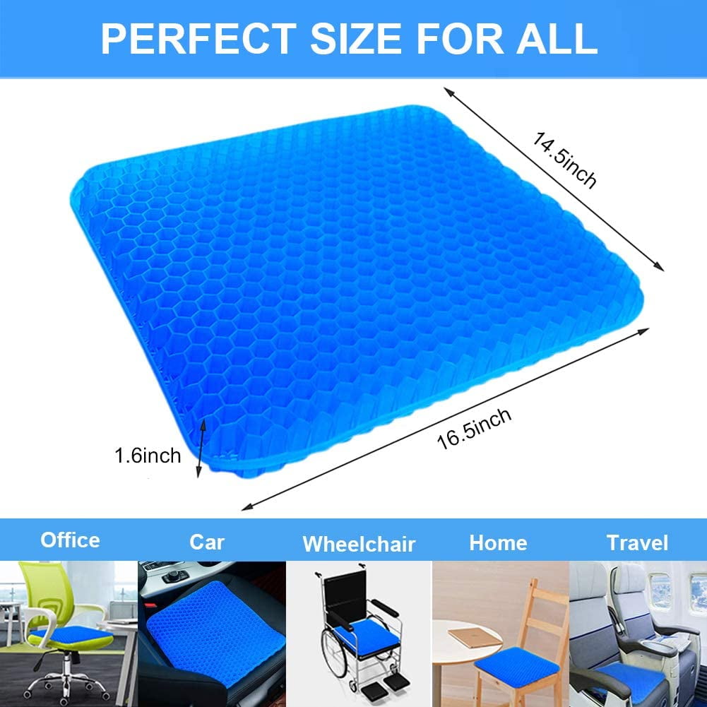 Bicmte Honeycomb Gel Support Seat Cushion with Non-Slip Breathable Cover - 16.5"x14.6" Ergonomic & Orthopedic Gel Seat Cushion Blue Chair Pad