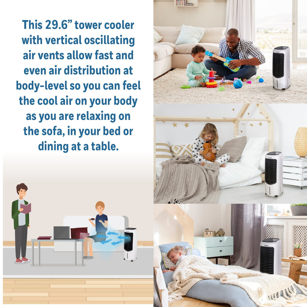 Honeywell Portable Evaporative Cooler with Fan, Humidifier & Remote, 29.6" TC10PEU, White