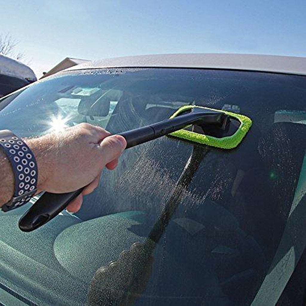 Herrnalise Windshield Cleaning Tool Car Window Cleaner with Extendable Long Handle Washable Reusable Microfiber Pads Auto Interior Exterior Glass Wiper Cleaning Kit Universal for Office and Home