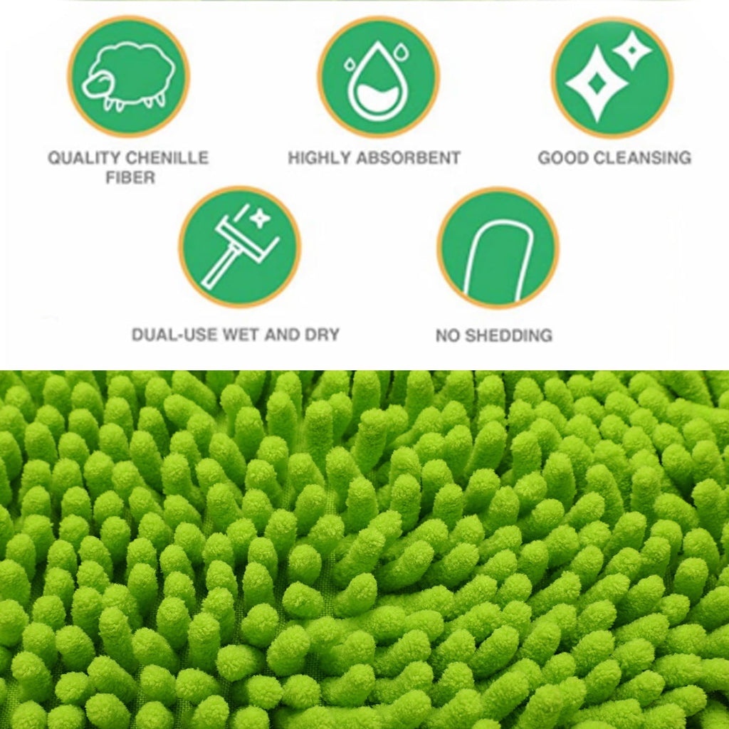 Carcarez Car Wash Brush Kit with 45" Aluminum Alloy Long Handle, 3 in 1 Car Cleaning Mop, Chenille Microfiber Mitt Set, Glass Scrubber Vehicle Cleaner Kit, Green