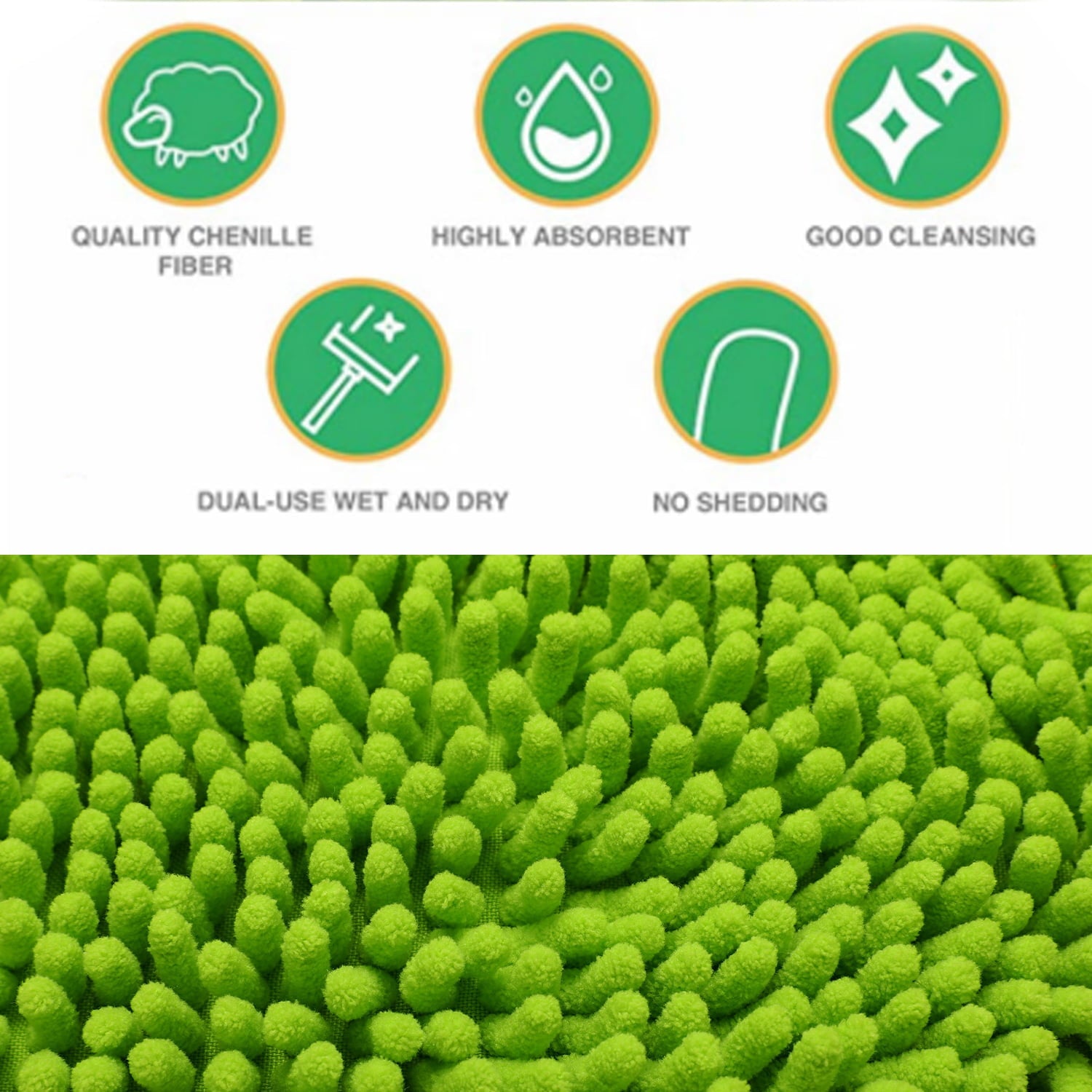 Carcarez Car Wash Brush Kit with 45" Aluminum Alloy Long Handle, 3 in 1 Car Cleaning Mop, Chenille Microfiber Mitt Set, Glass Scrubber Vehicle Cleaner Kit, Green