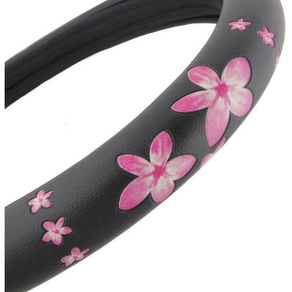BDK Pink Floral Design Car Steering Wheel Cover, Standard Size 14.5 to 15.5"
