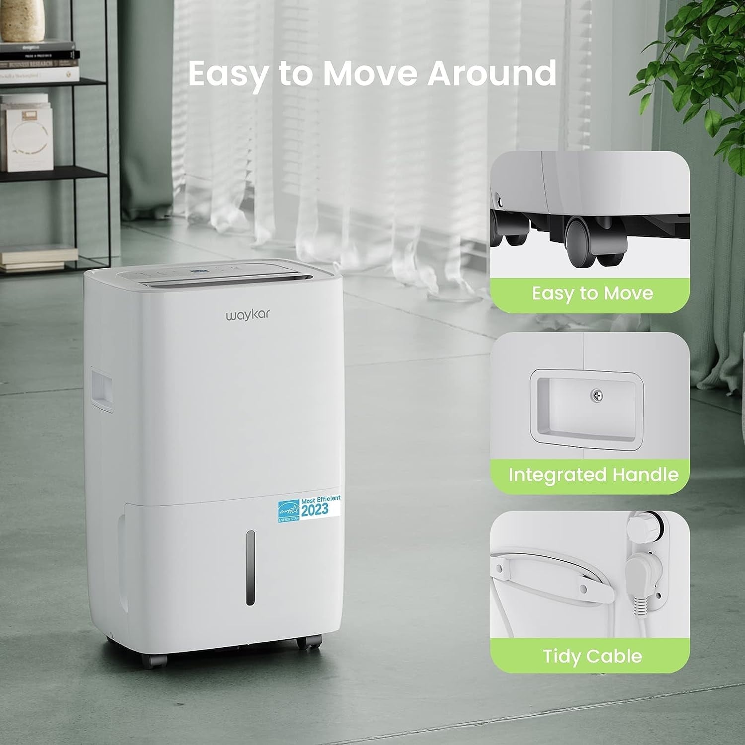 Waykar 80 Pints Dehumidifier, Energy Star Dehumidifier for Basements and Home, Dehumidifiers with Drain Hose, 1.14 Gallons Water Tank, Spaces up to 5,000 Sq. Ft
