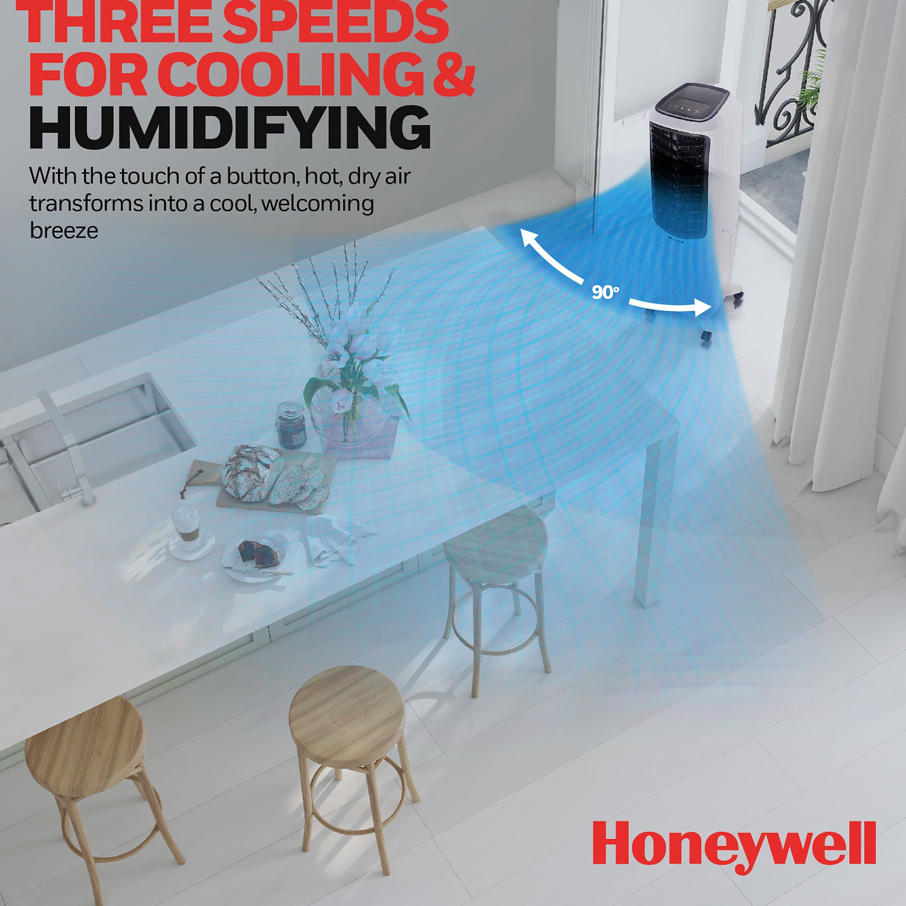 Honeywell Quiet, Low Energy, Compact Spot Fan & Humidifier, White Indoor Portable Evaporative Cooler