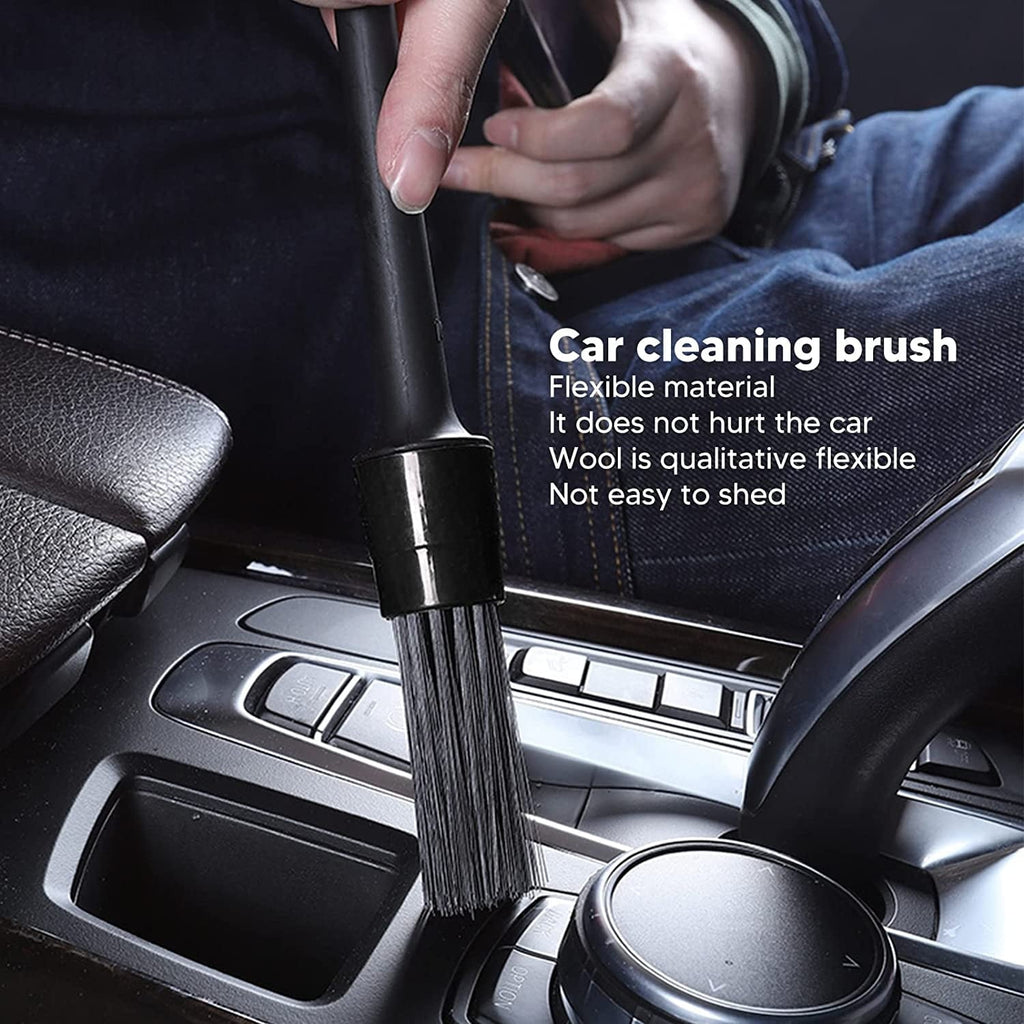 Detailing Brush Set, 5PCS Different Sizes Auto Detailing Brushes Soft Nylon Car Detail Brushes for Car Interior Exterior Tires Air Vents Panels Leather Engine Bay Cleaning (Black) (Black)