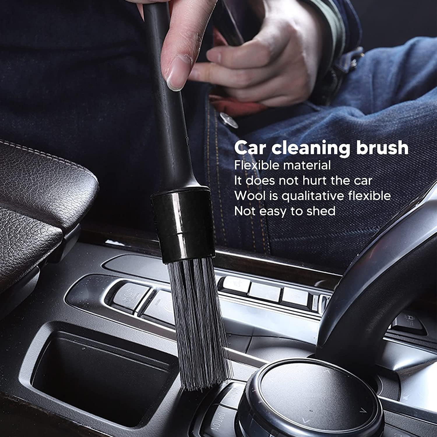 Detailing Brush Set, 5PCS Different Sizes Auto Detailing Brushes Soft Nylon Car Detail Brushes for Car Interior Exterior Tires Air Vents Panels Leather Engine Bay Cleaning (Black) (Black)