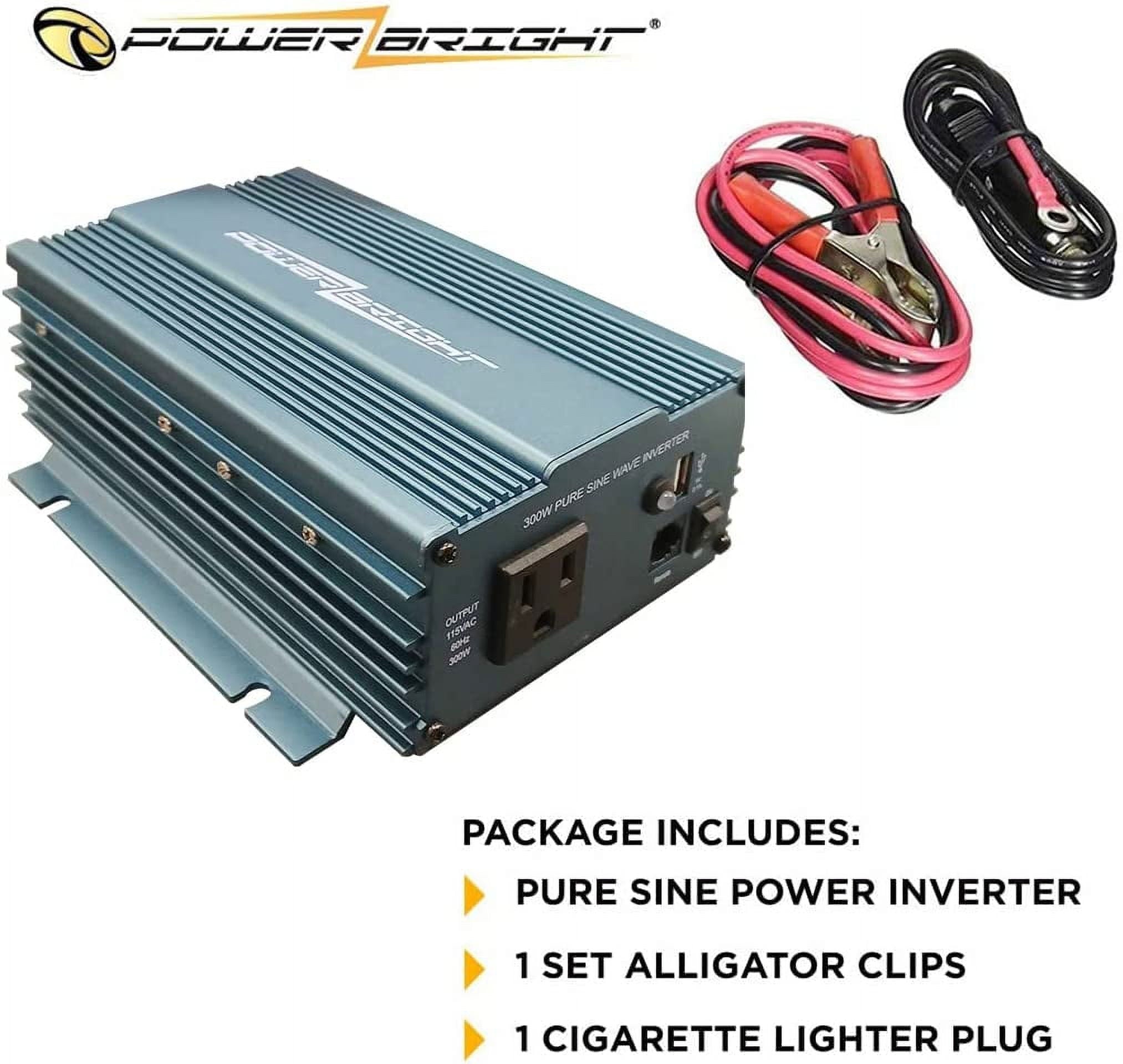 Power Bright APS300U-12 Pure Sine Power Inverter 300 Watt continuous / 500 watt Peak 12 Volt DC To 120 Volt AC w/ USB Charging Port