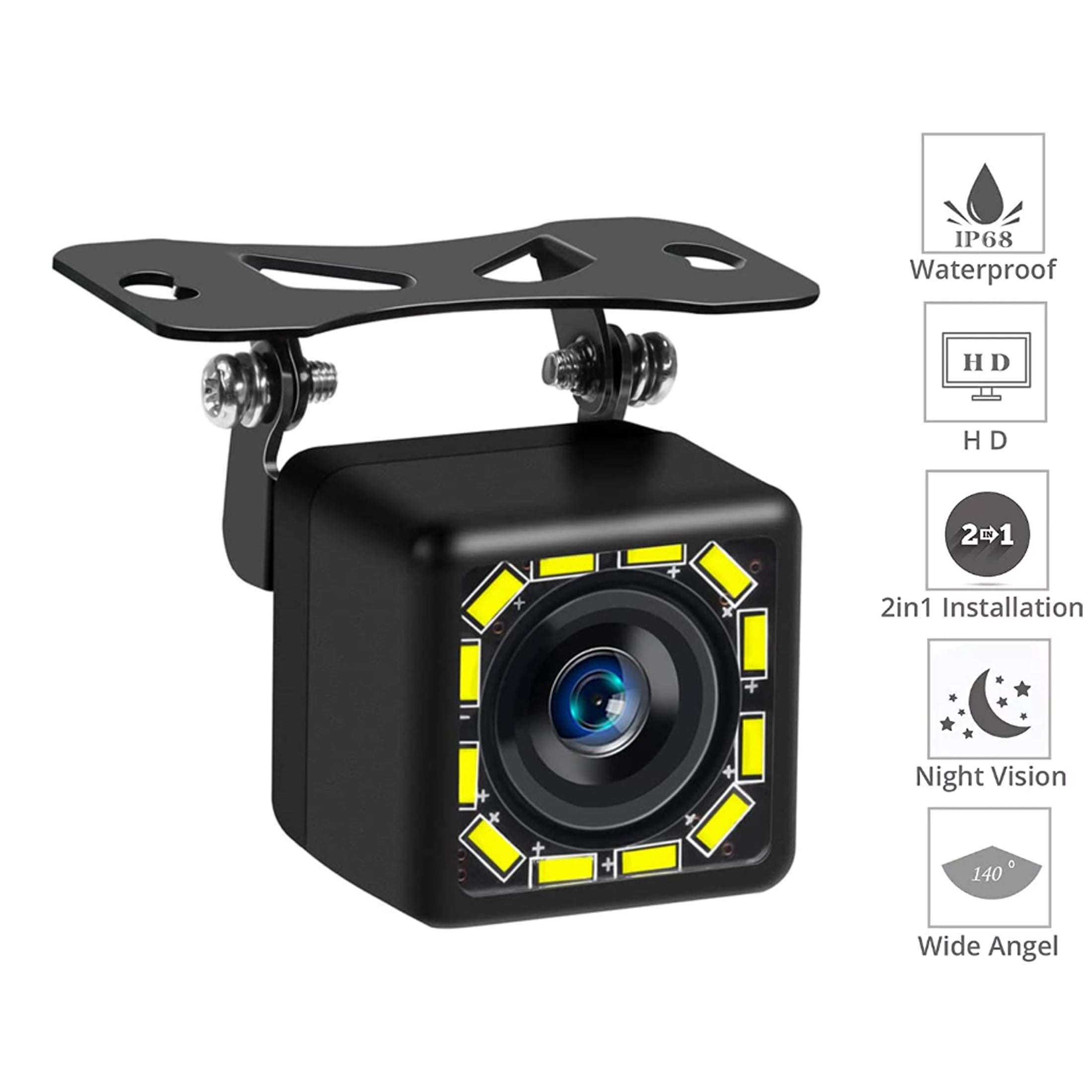 JMANCE Backup Camera for Car or Truck, Rear View Camera Ultra HD 12 LED Night Vision, Waterproof Reverse Camera