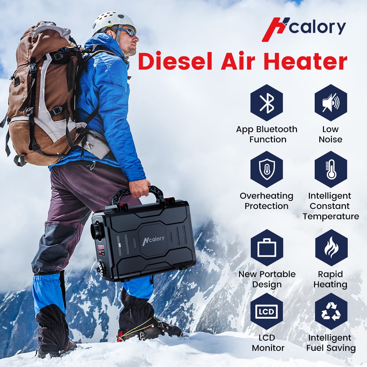 HCALORY Diesel Air Heater, 12V 8KW All-In-One Portable Handheld Toolbox with Bluetooth APP Control and LCD Monitor for Car Trucks Boat Bus RV Trailer Motor-Homes and Camper, Black