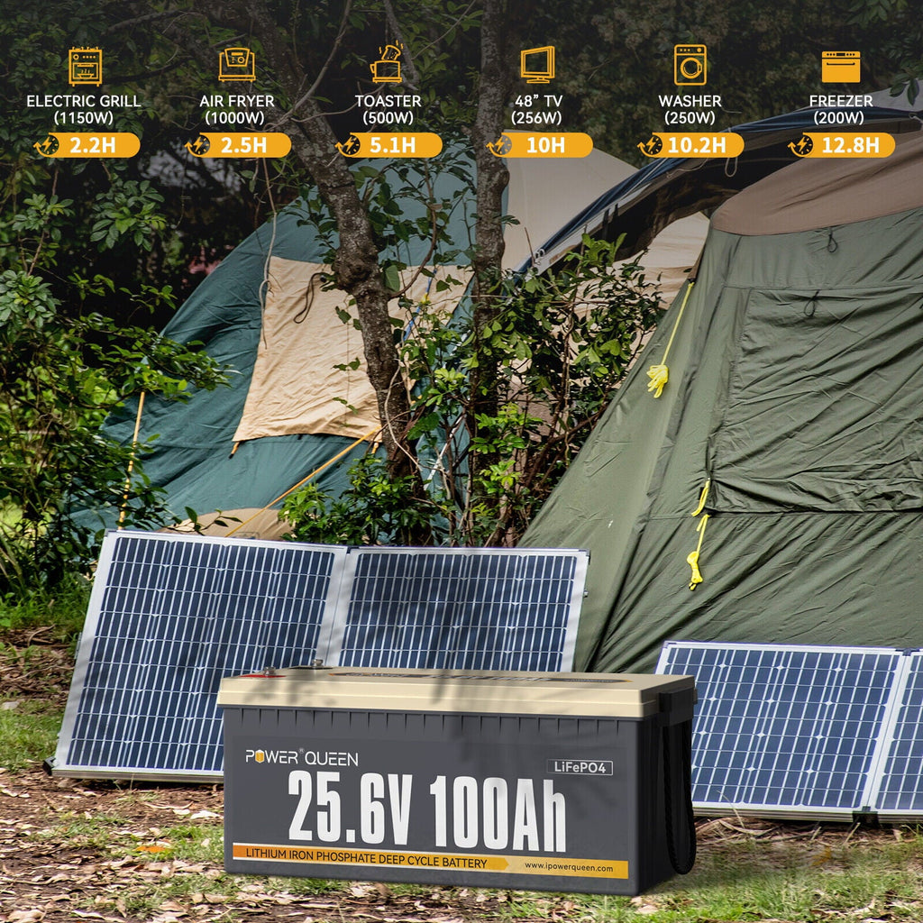Power Queen 24V 100Ah LiFePO4 Deep Cycle Lithium Battery 2560Wh 100A BMS for Solar RV Boat