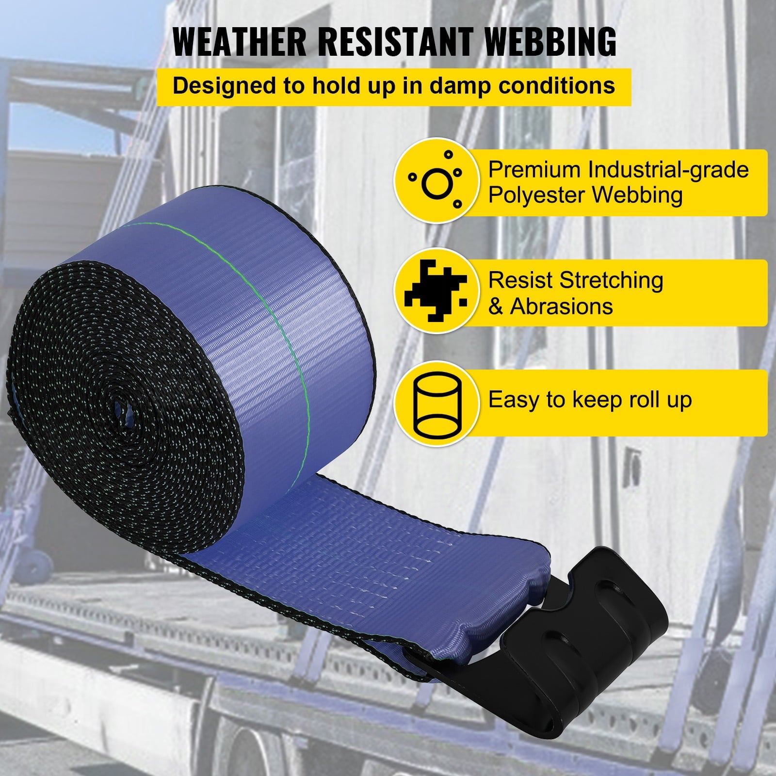 BENTISM Truck Straps Winch Straps 4"x30' with Flat Hook for Towing Blue 10 Pack