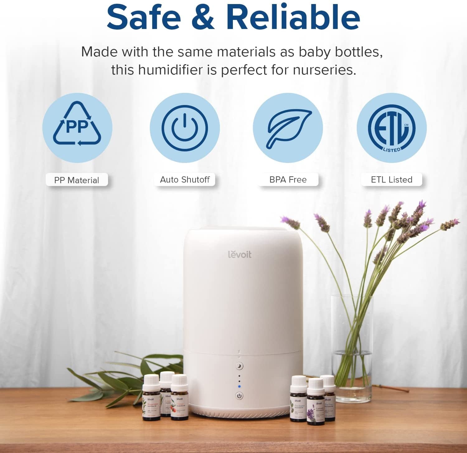 Levoit 1.8L 260 sq ft Cool Mist Humidifier for Room, White