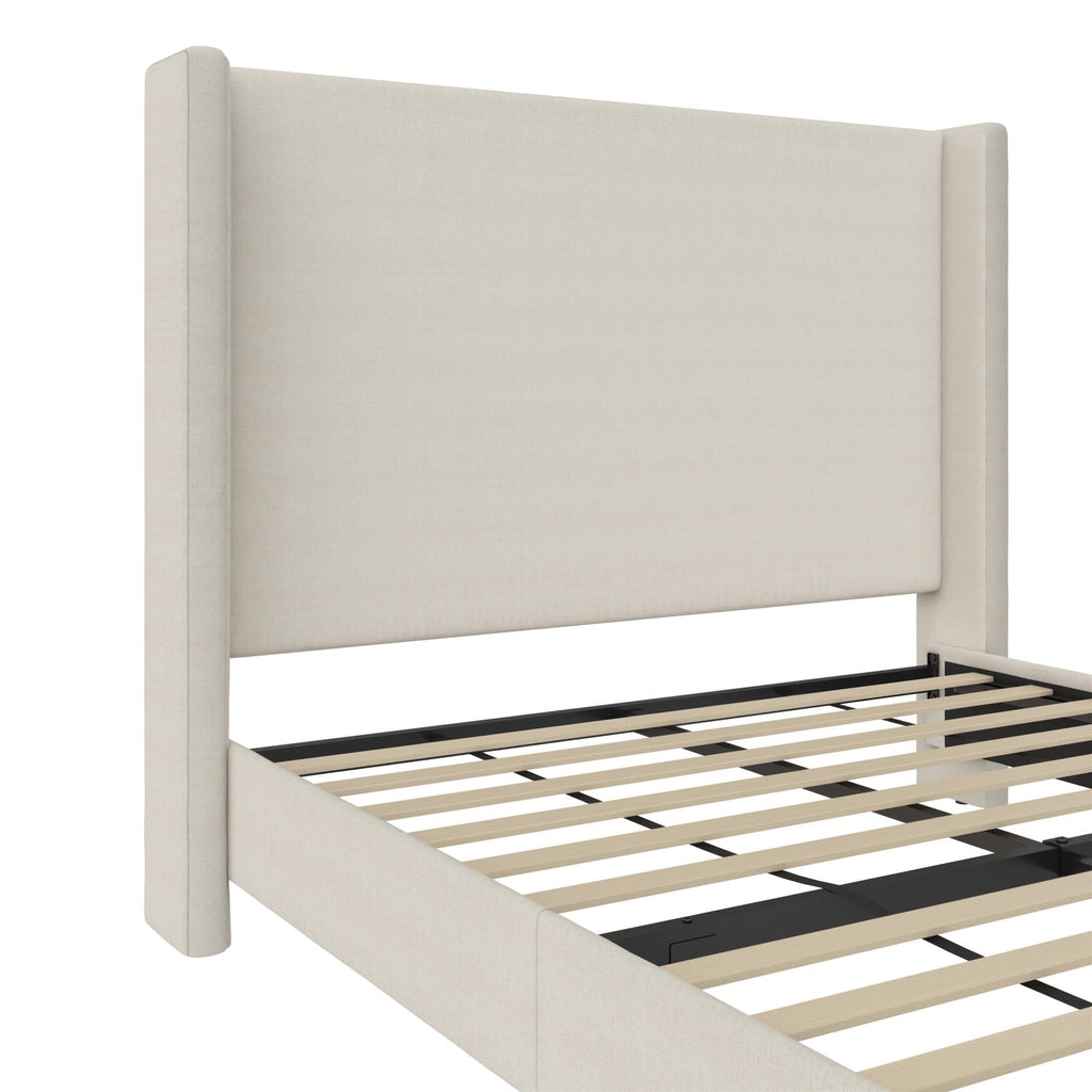 DHP Eveline Upholstered Platform Bed Frame with High Wingback Headboard, Queen, Textured Ivory Canvas
