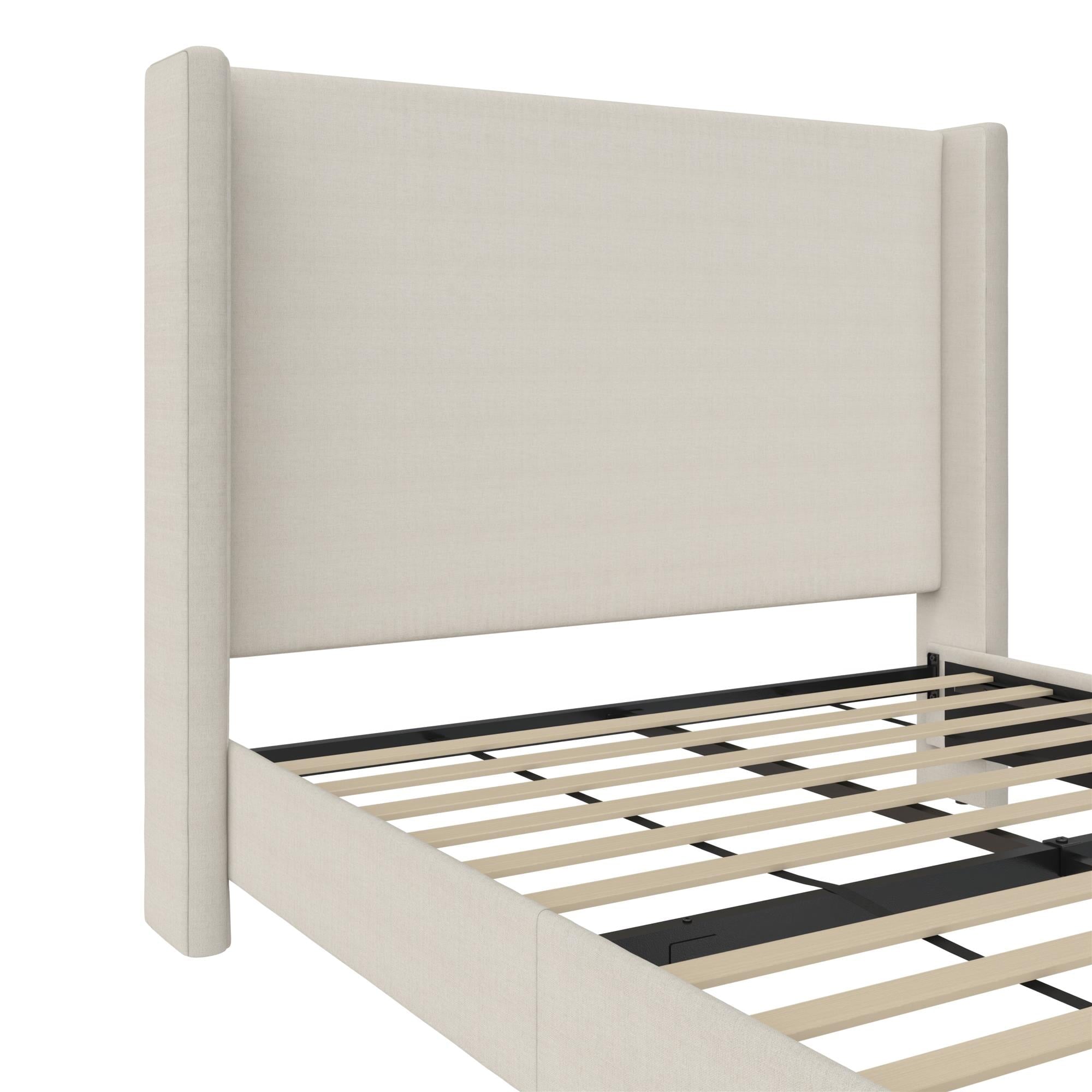 DHP Eveline Upholstered Platform Bed Frame with High Wingback Headboard, Queen, Textured Ivory Canvas