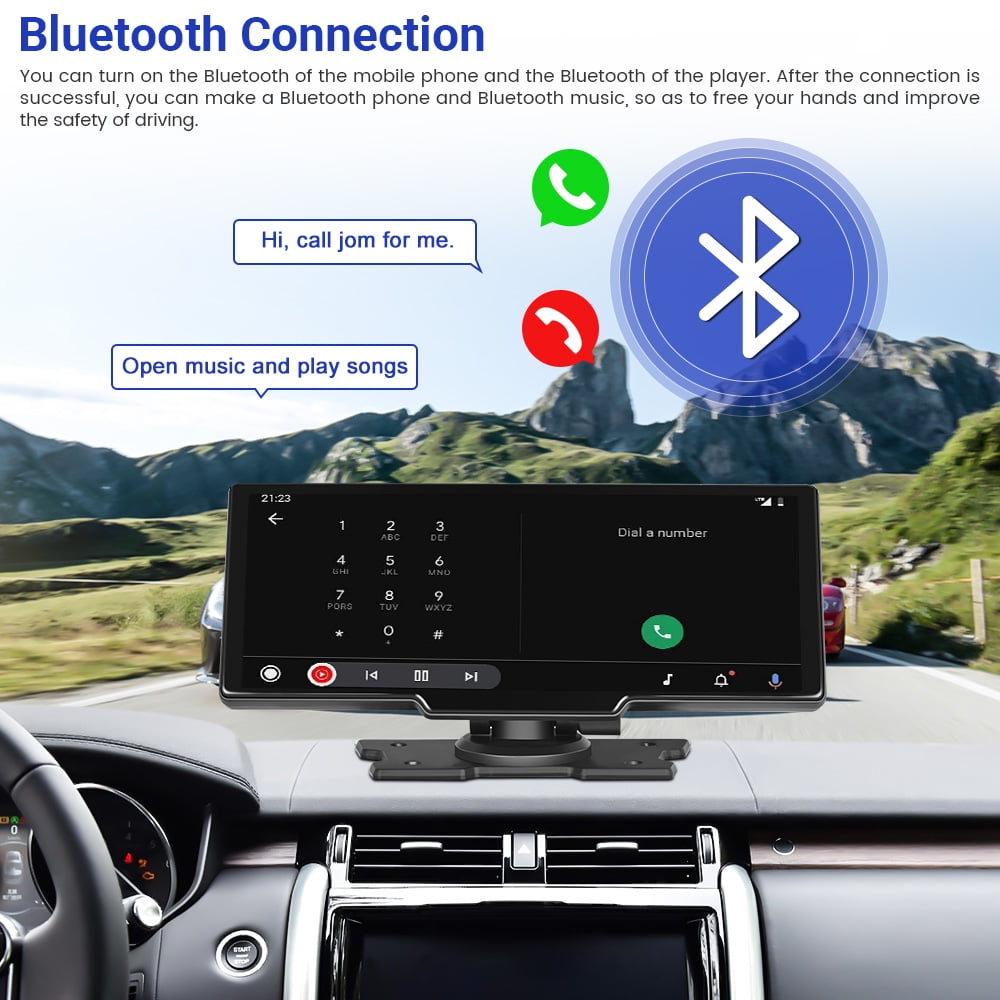 Podofo 7-32V 9.3" Portable Car Stereo Radio Wireless Carplay Android Auto Dash Cam DVR Car MP5 Player, with 32G Card&Backup Camera
