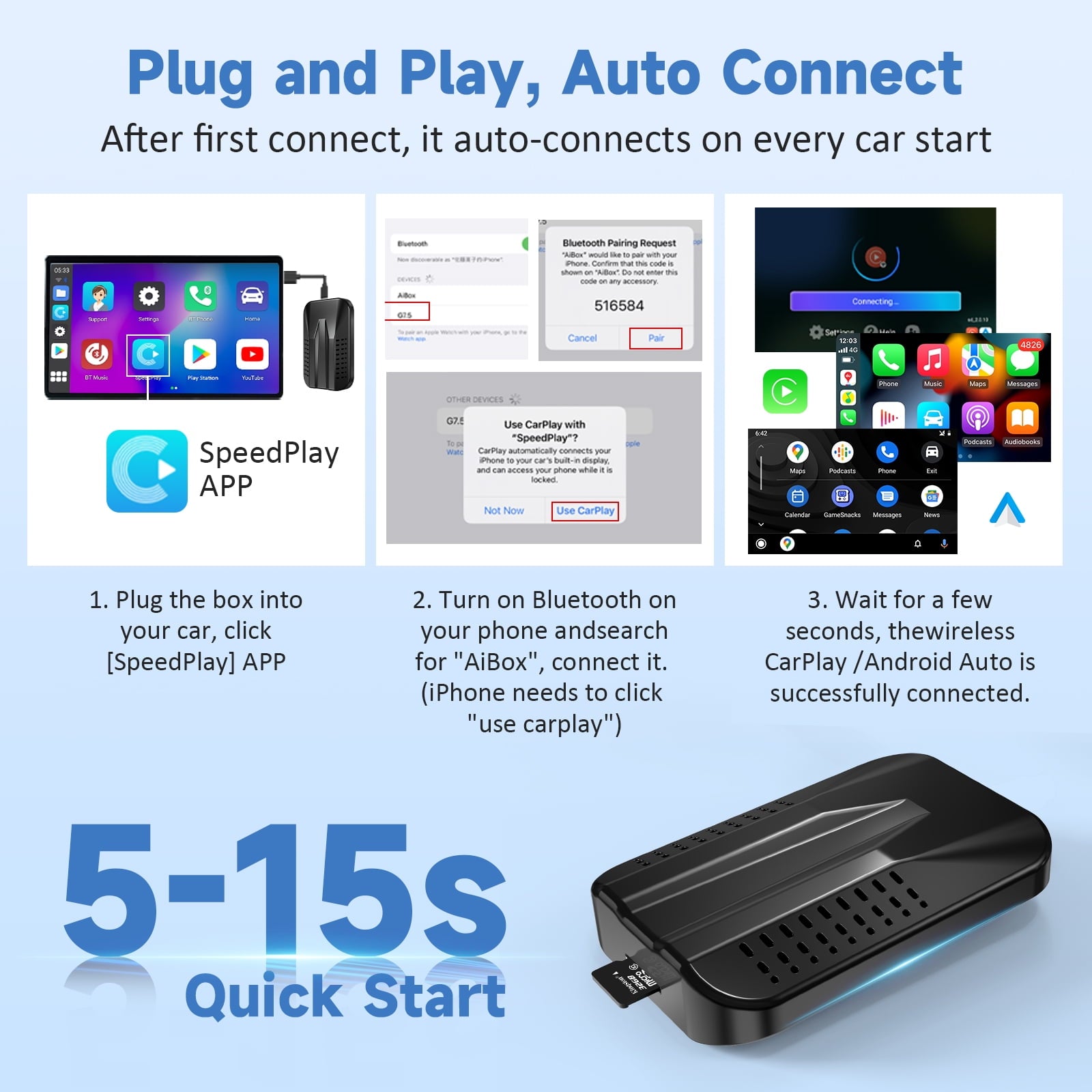 HERILARY Wireless Carplay and Android Auto, Apple Car Play Adapter for Car Stereo Factory Wired CarPlay Support Netflix/YouTube/Tiktok/Google Play/TF Card, 5GHz Wifi, Plug and Play