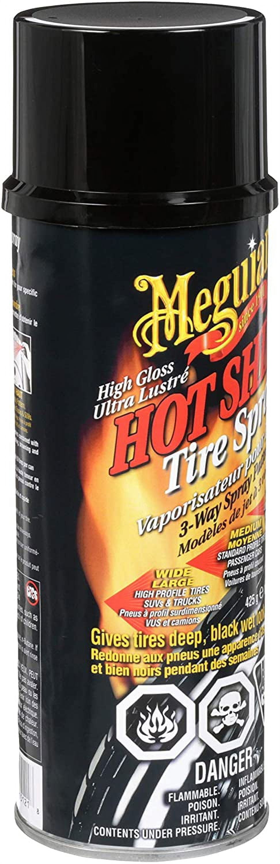 MEGUIAR’S Hot Shine High Gloss Tire Coating, Tire Protectant for Long-lasting Satin Finish, Prevents Tire to Dry Rot, 15 oz, 3 Pack