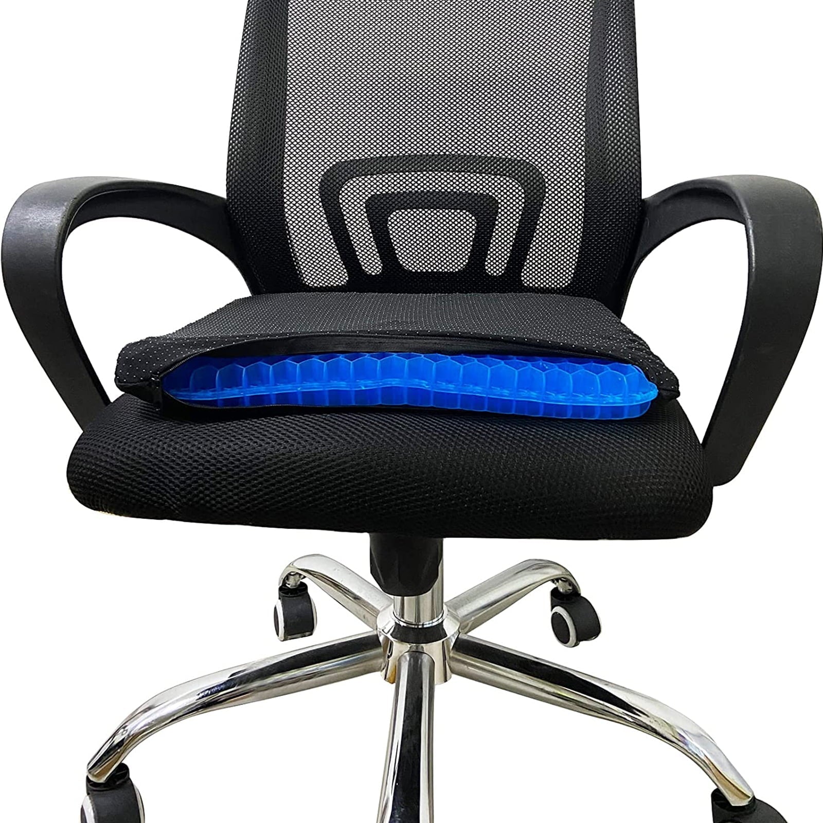 Bicmte Honeycomb Gel Support Seat Cushion with Non-Slip Breathable Cover - 16.5"x14.6" Ergonomic & Orthopedic Gel Seat Cushion Blue Chair Pad