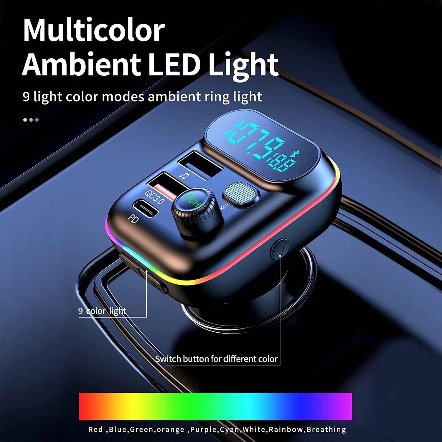 MSOVA 5.0 Bluetooth FM Transmitter with USB Charging Hand Free Calling, 1pcs Black