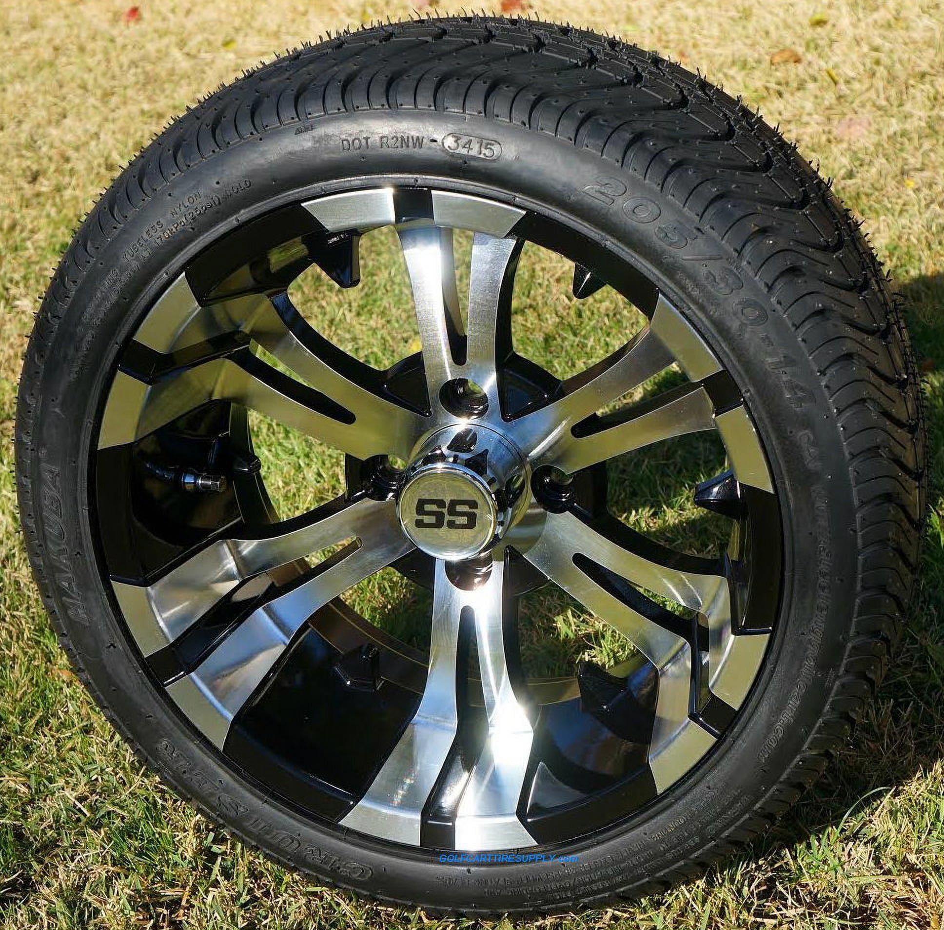 14" Vampire Machined/ Black Aluminum Wheels and 205/30-14 DOT Street Tires Combo - Set of 4