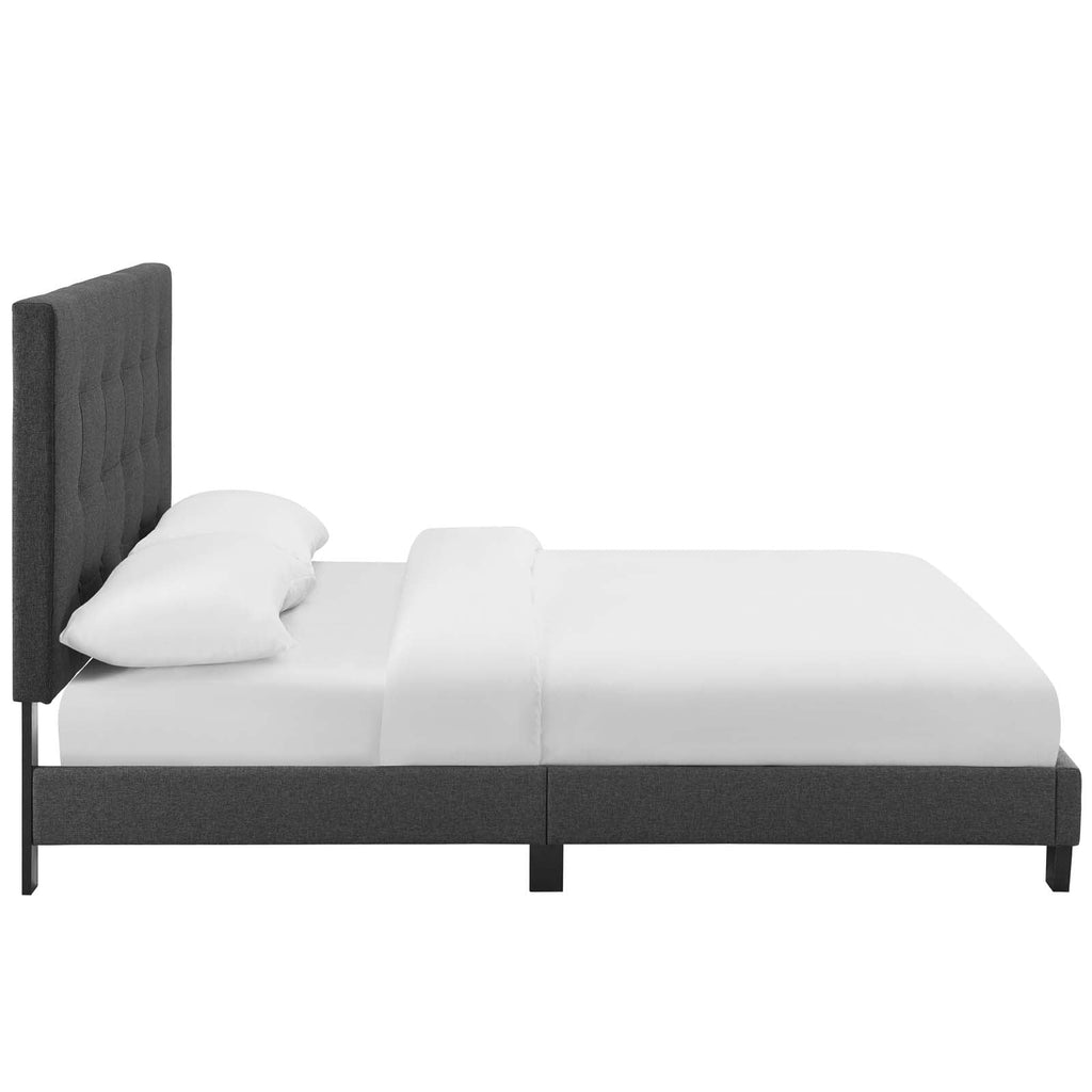 Modway Melanie Twin Tufted Button Upholstered Fabric Platform Bed in Gray